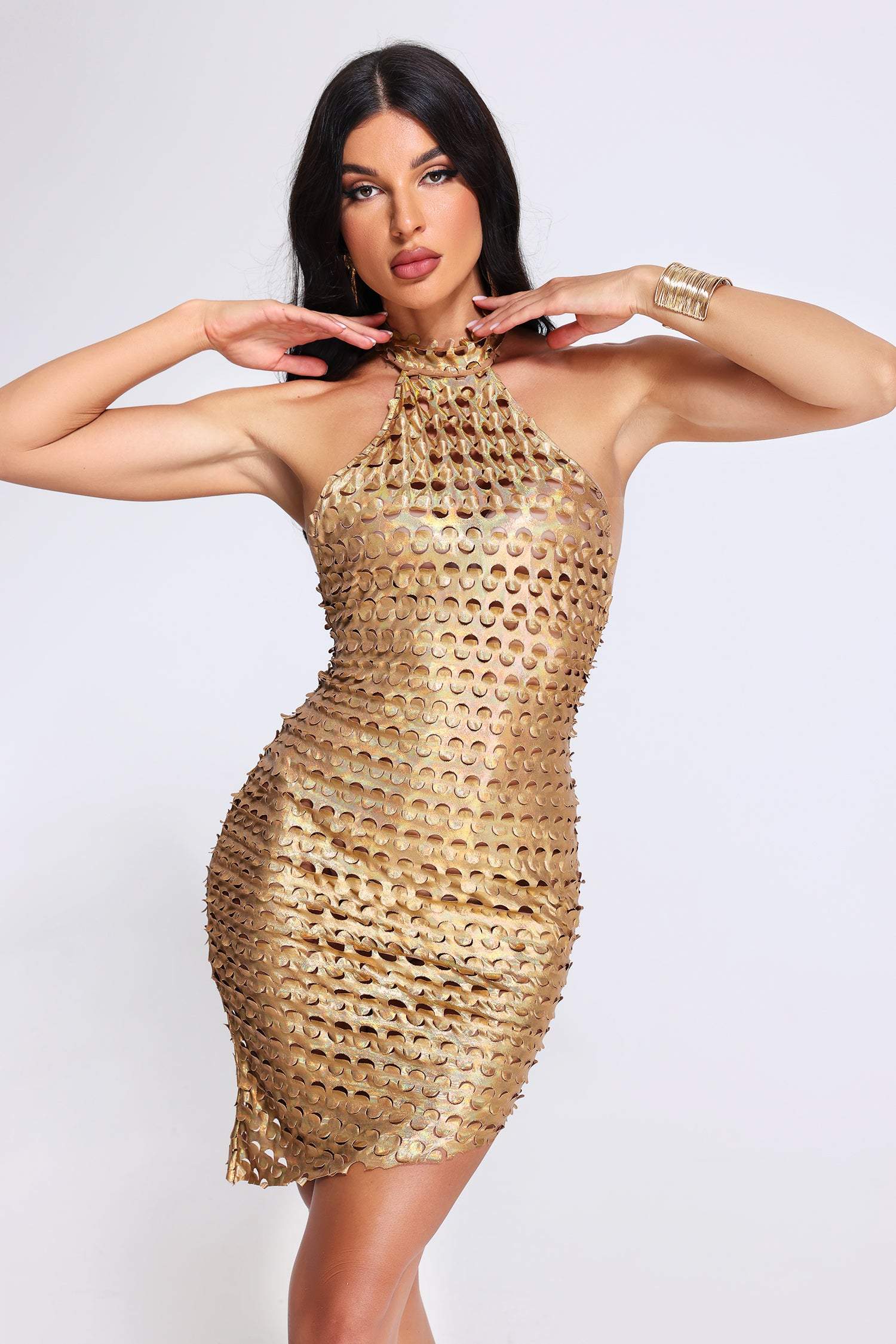 Taaliyah Halterneck Mini Dress - Golden