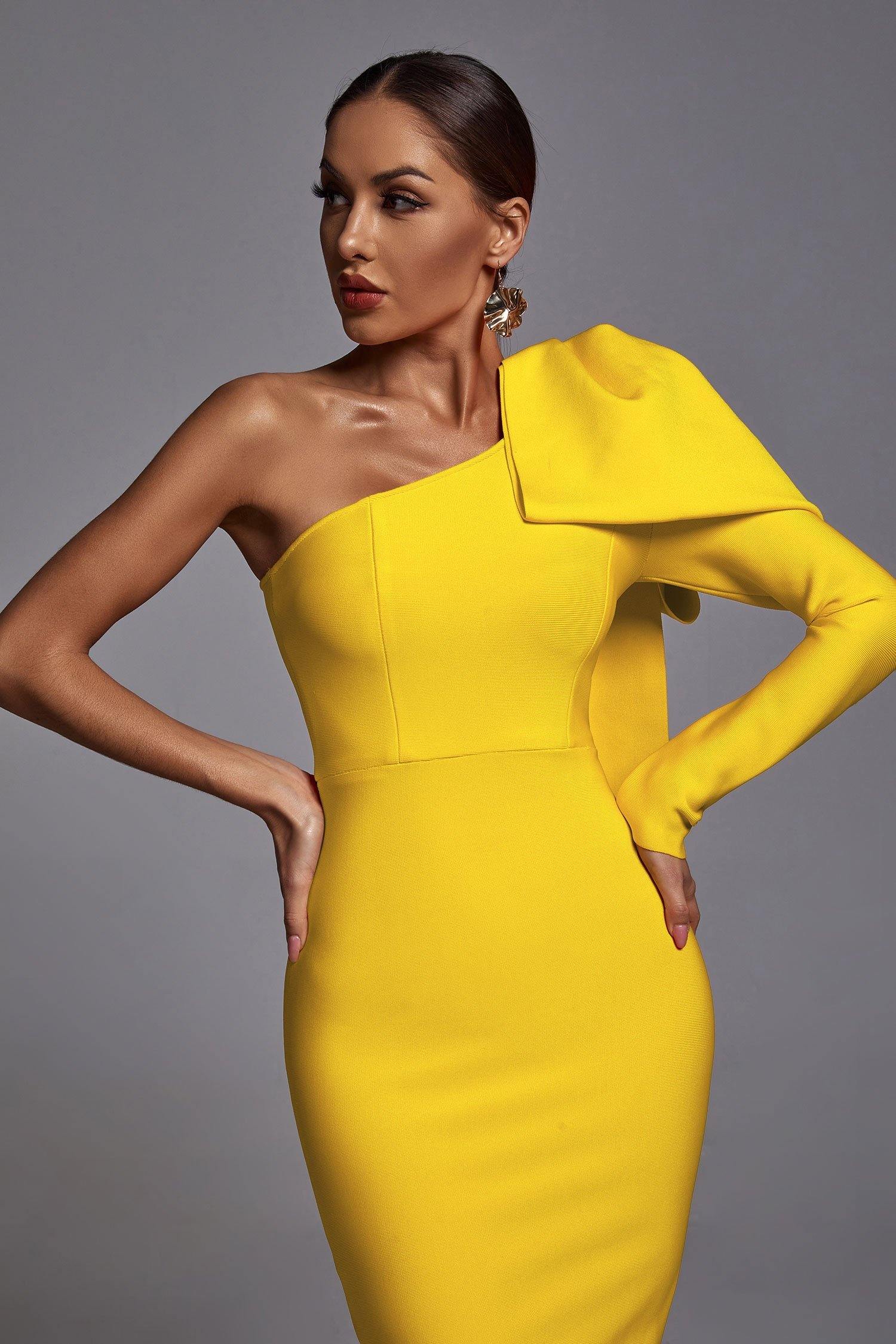 Abbey Yellow One Shoulder Bandage Dress