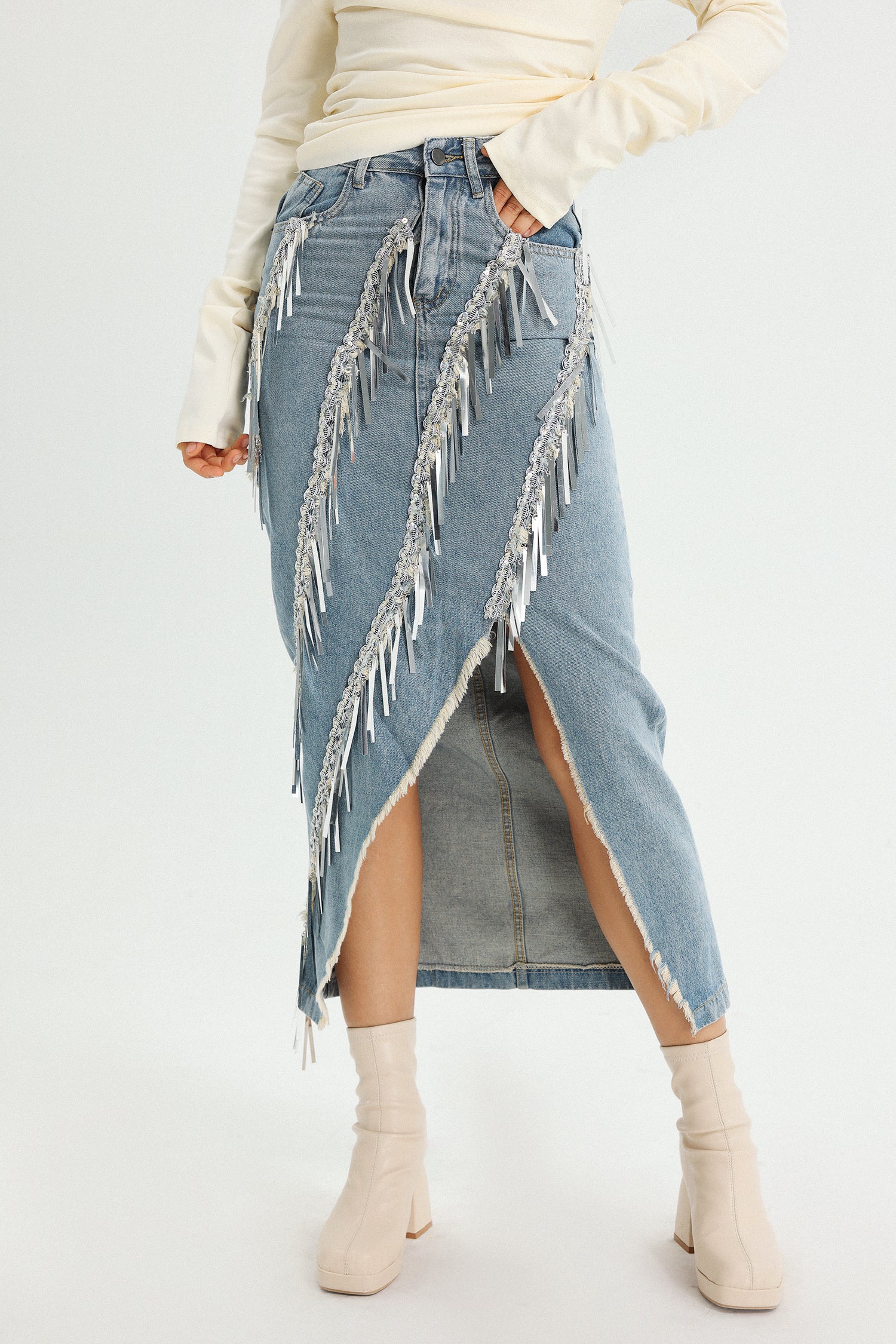 Iriana Tassel Denim Skirt
