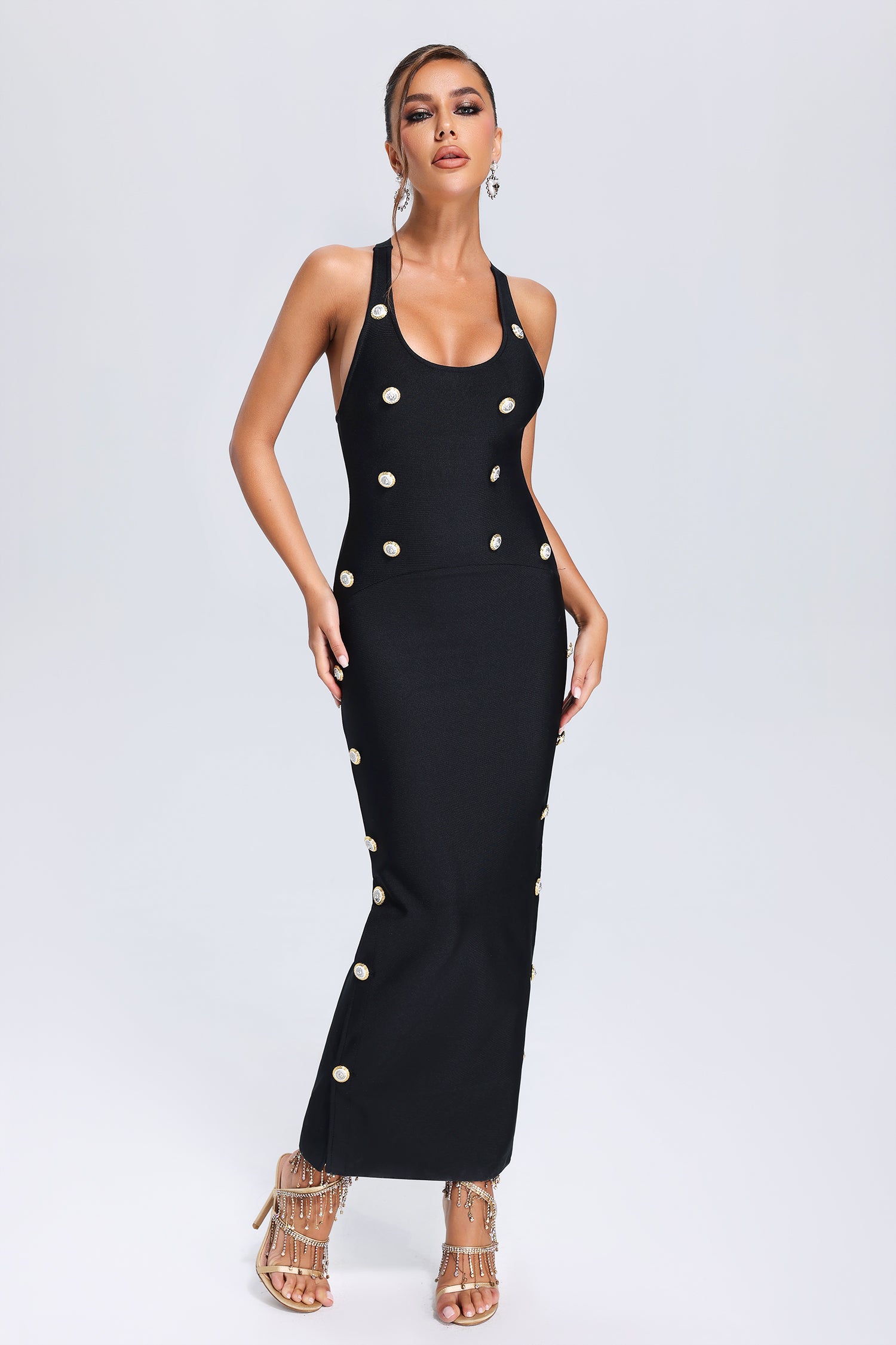 Giacinta Halter Bandage Maxi Dress - Black