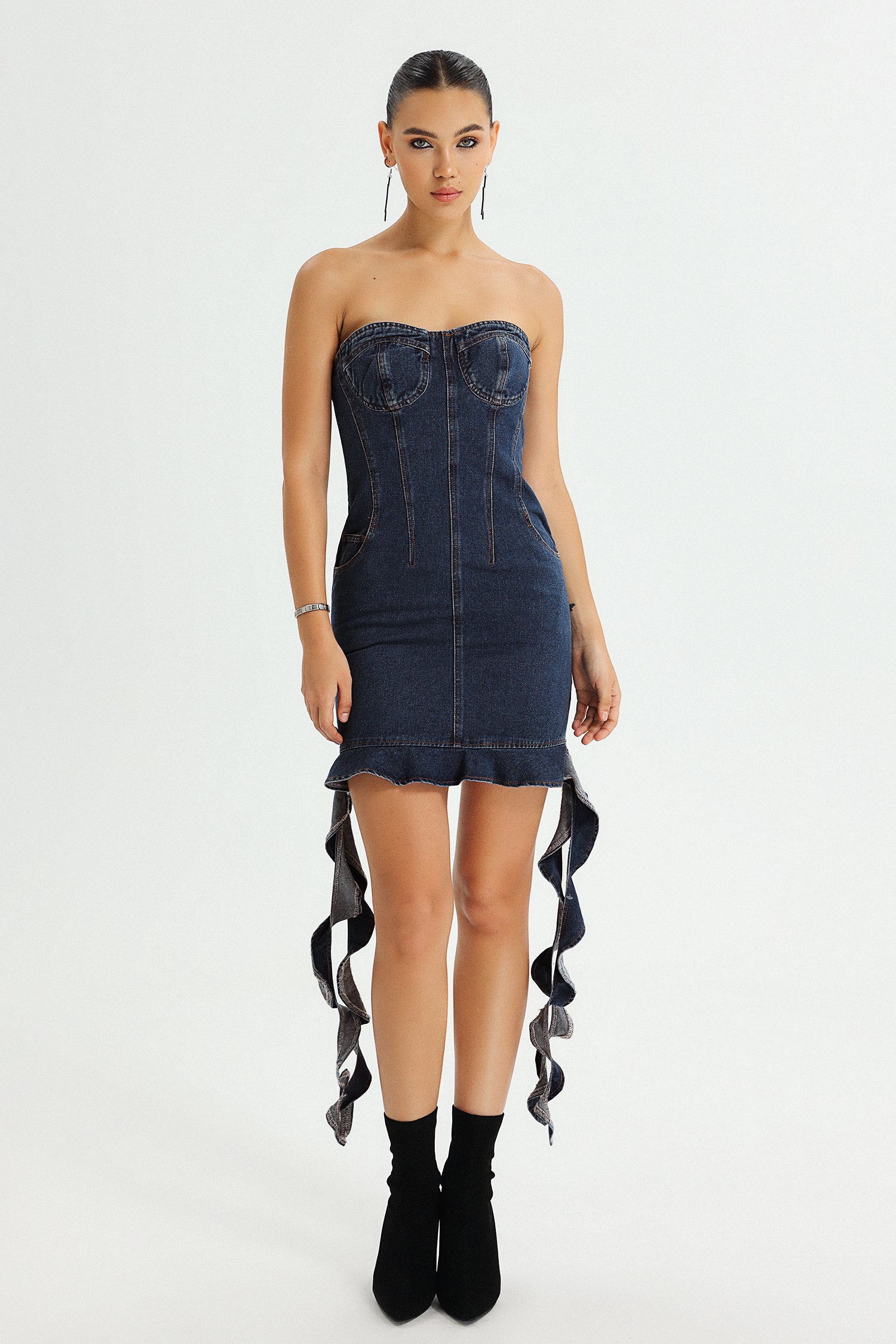 Wynn Ruffle Denim Tube Mini Dress