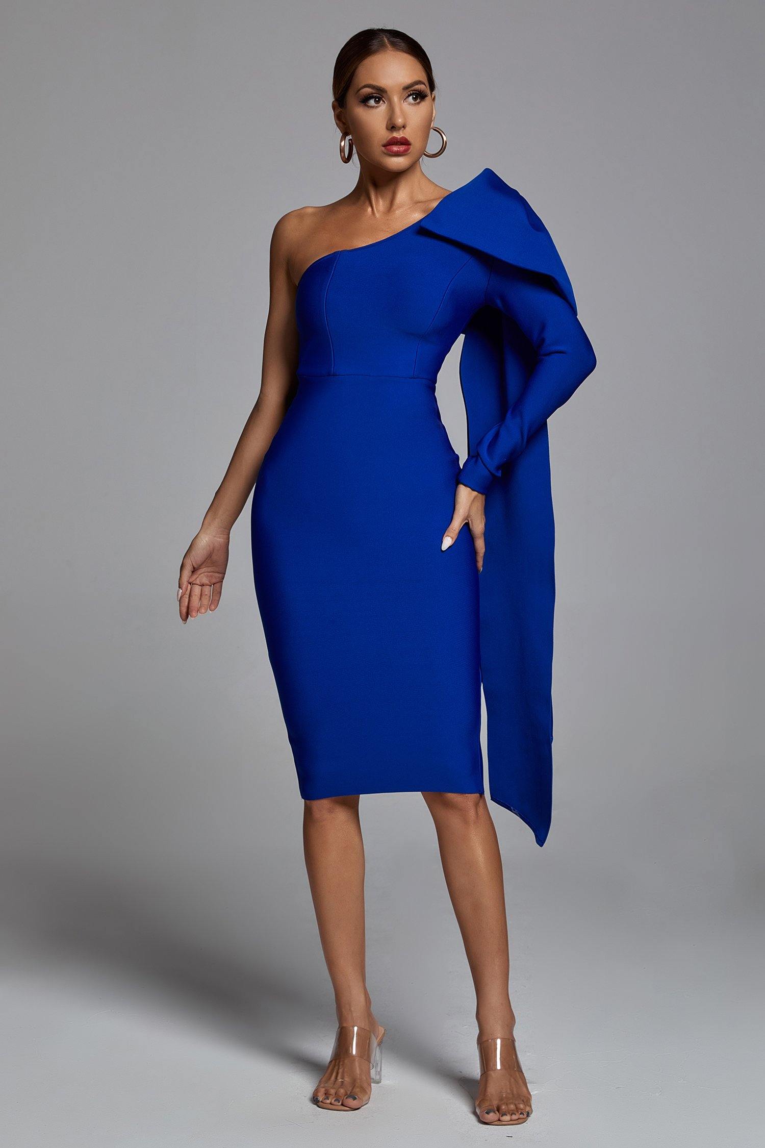 Abbey Blue One Shoulder Bandage Dress