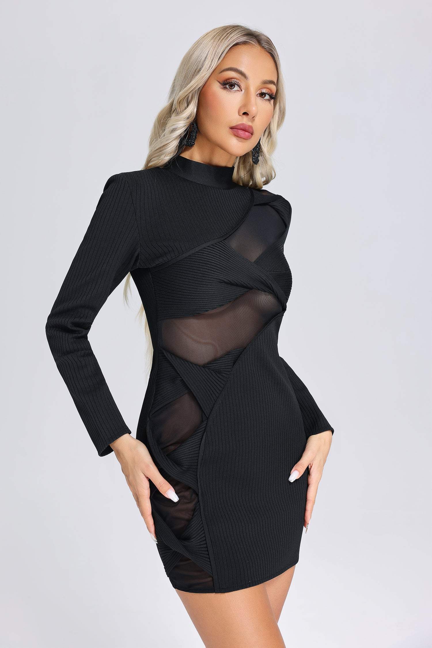 Paomi Mesh Patchwork Knitted Mini Dress