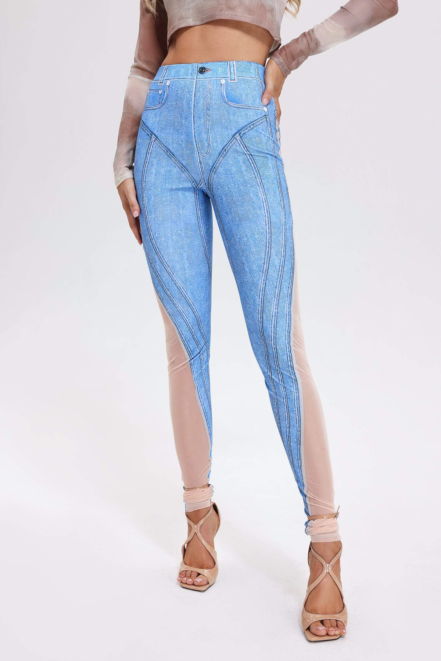 Odelia Patchwork Printed Pants - Blue