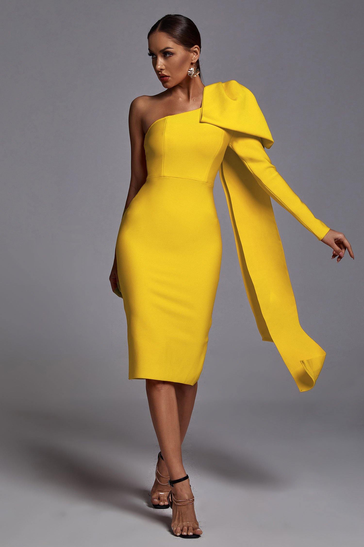 Abbey Yellow One Shoulder Bandage Dress
