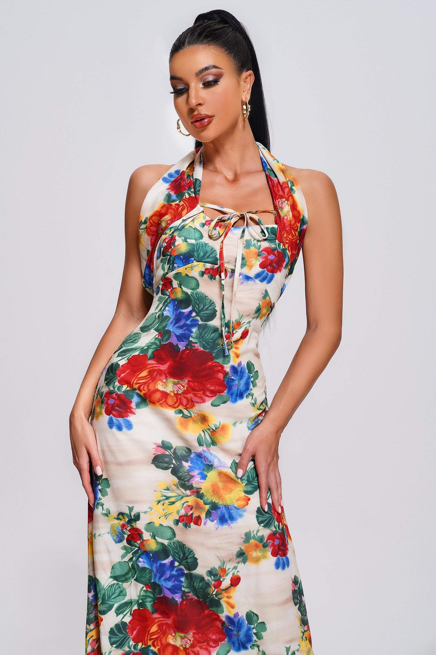 Qerly Halter Floral Maxi Dress