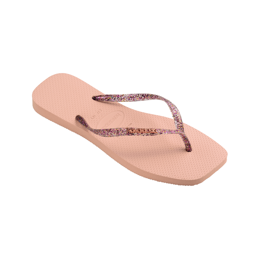 Slim Square Logo Metallic Flip Flops