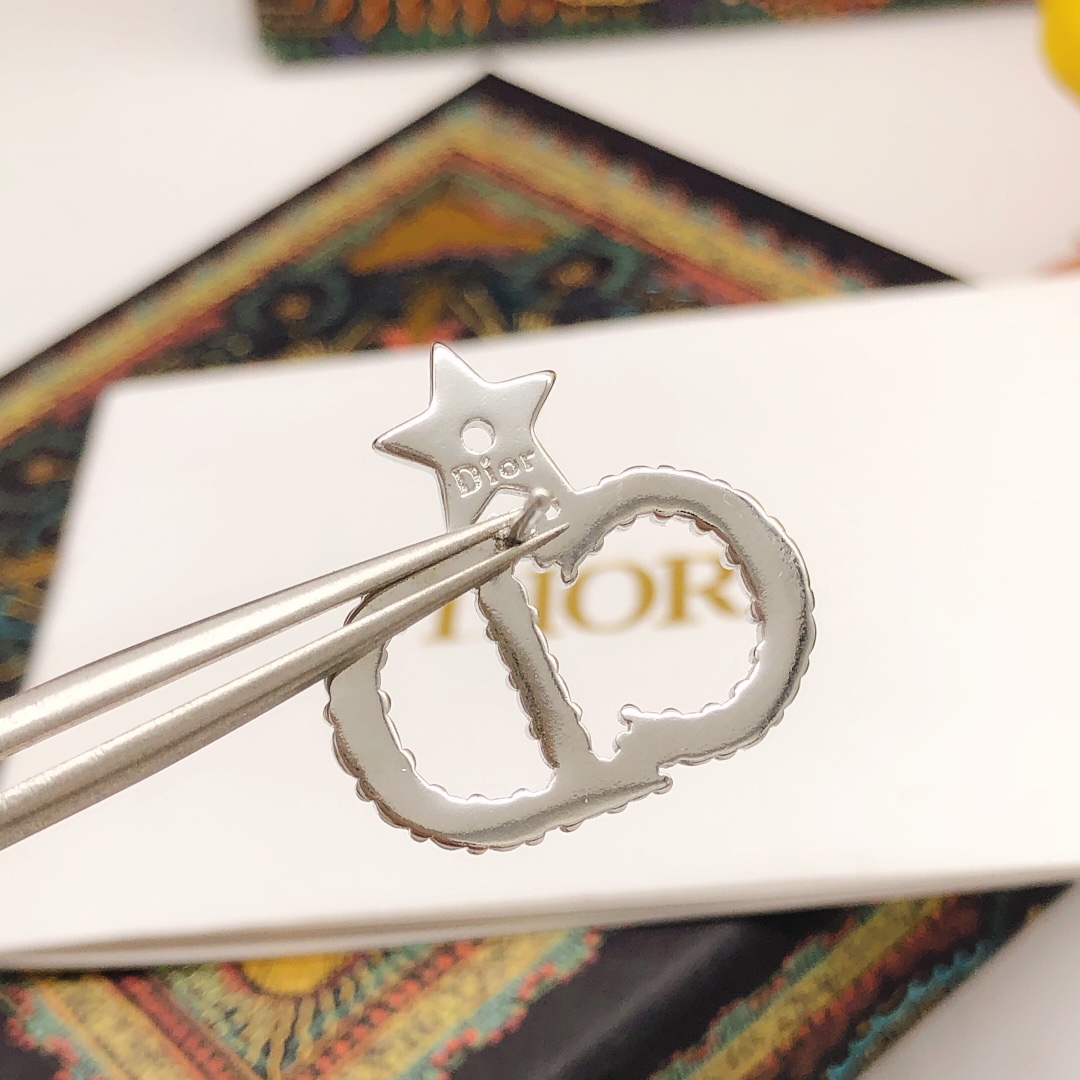 Dior Star CD Stud Earrings Silver