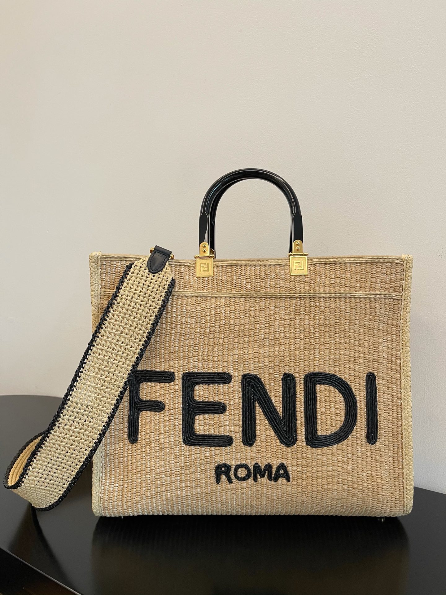 FENDI Sunshine Straw Tote Bag