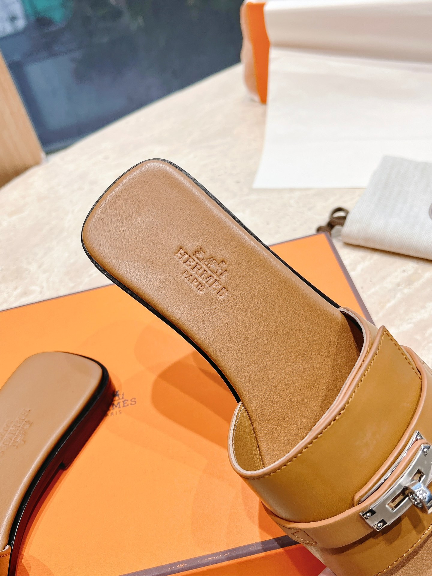 Hermes pure steel kelly lock slippers