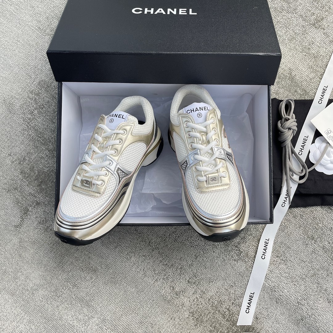 CHANEL A very good-looking sneaker TPU outsole Custom fabric metallic texture