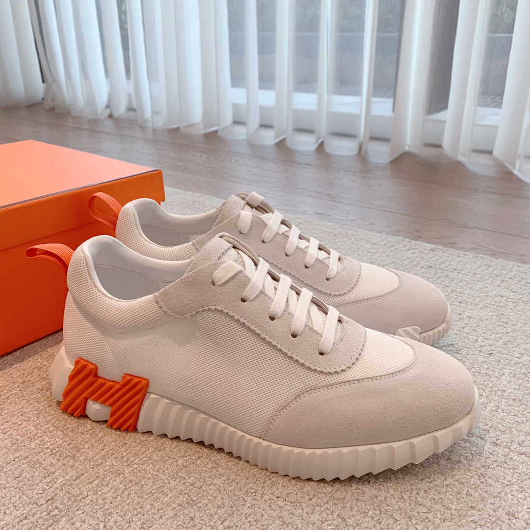 Hermes couple style lace-up color matching casual sneakers small white shoes