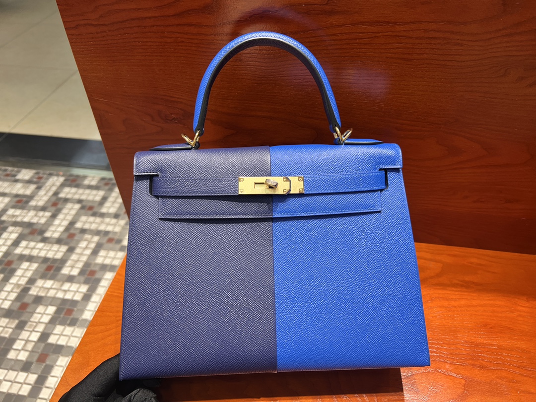 Kelly 28cm Epsom leather 73 Bleu Saphir sapphire blue spell 71 Bleu France French blue