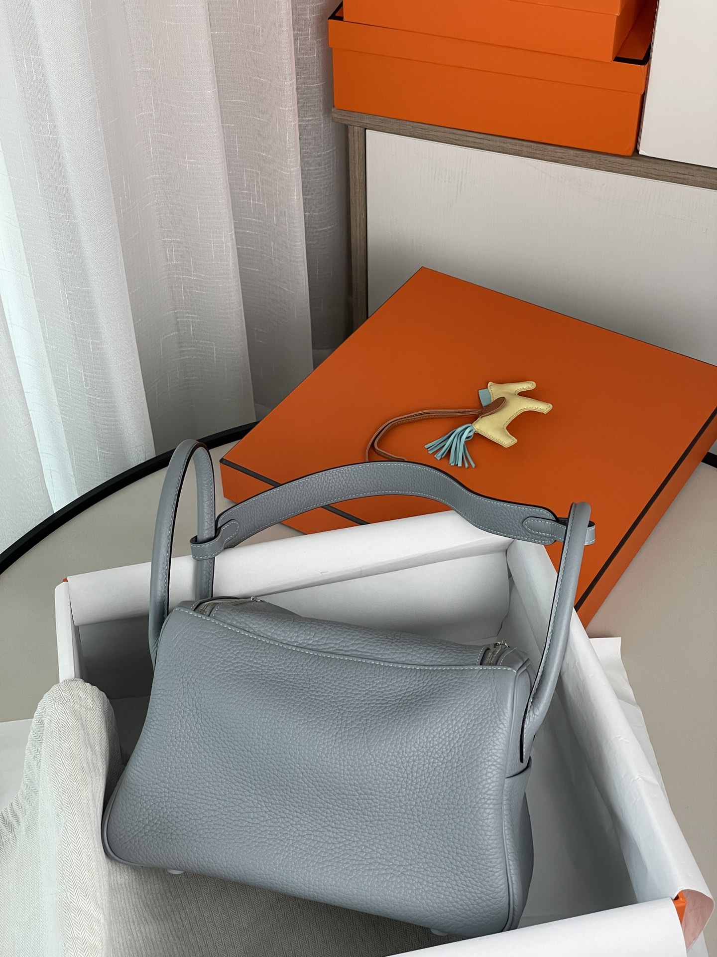 lindy26 linen blue clemence leather silver buckle