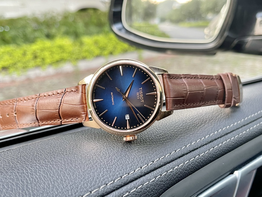 Tissot sapphire glass mirror 316 steel original double button butterfly buckle/genuine leather belt