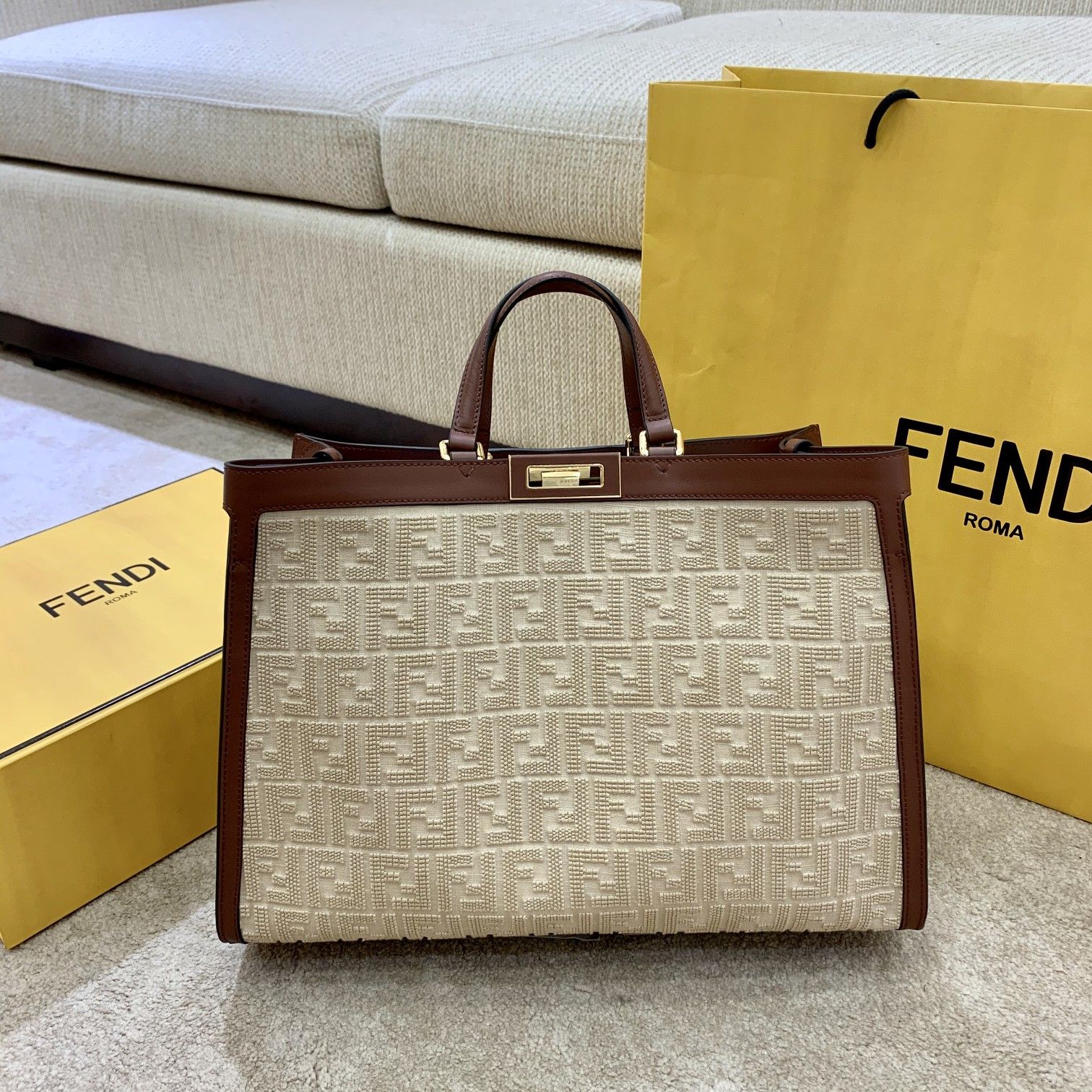 FENDI latest double FF embroidery peekaboo X-tote