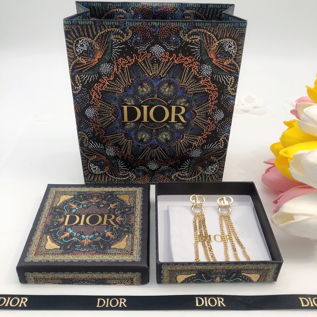 Dior CD letter chain tassel earrings