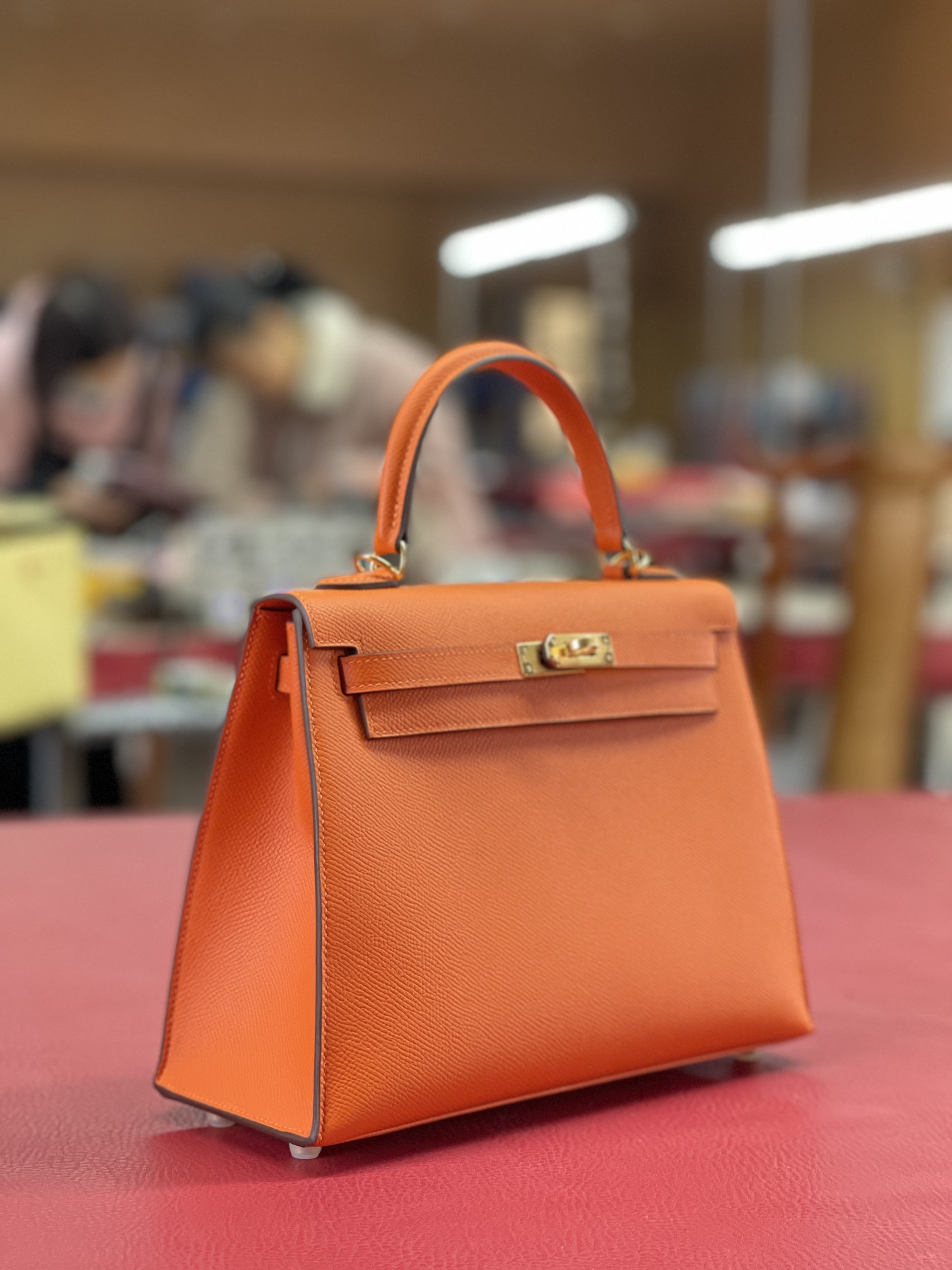 Kelly25 classic orange ep leather gold buckle