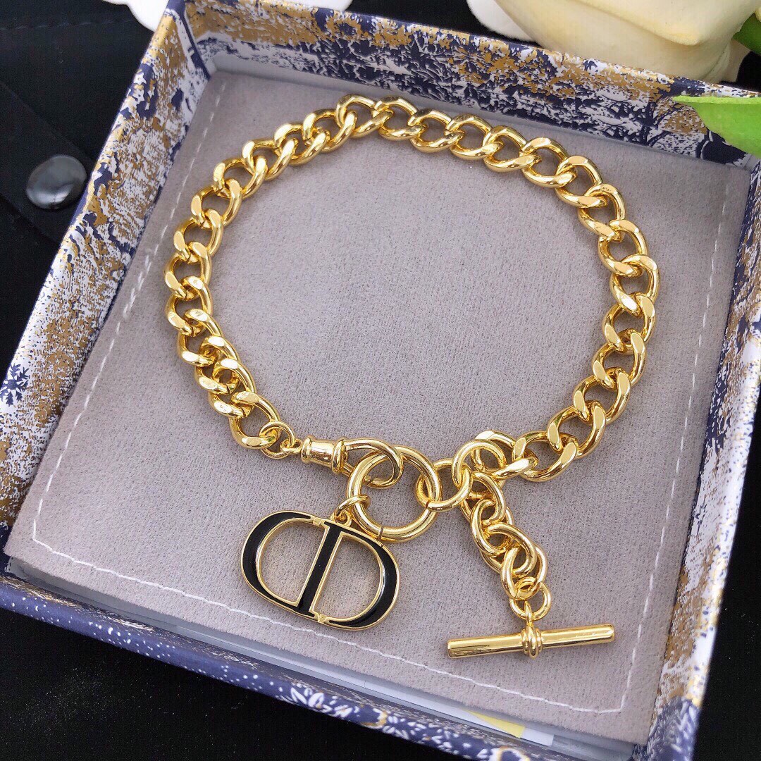 Dior CD Alphabet Drop Oil Black Vintage Bracelet