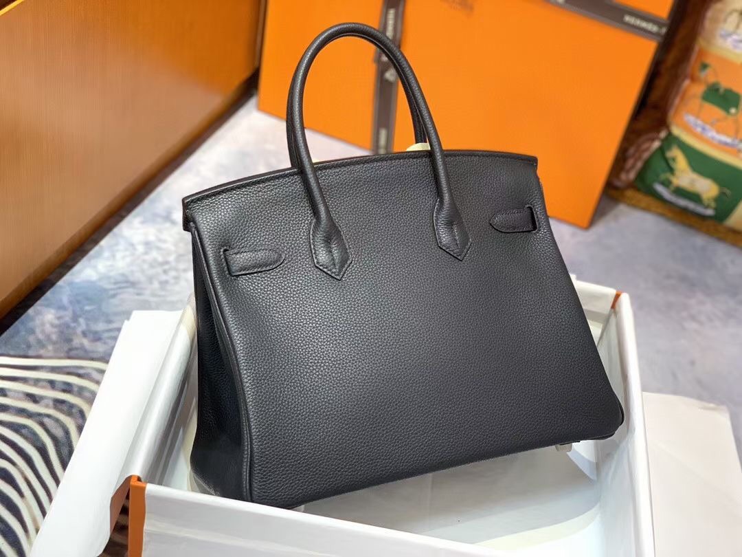 Birkin 30cm Black Silver buckle Imported Togo leather Beeswax thread stitching