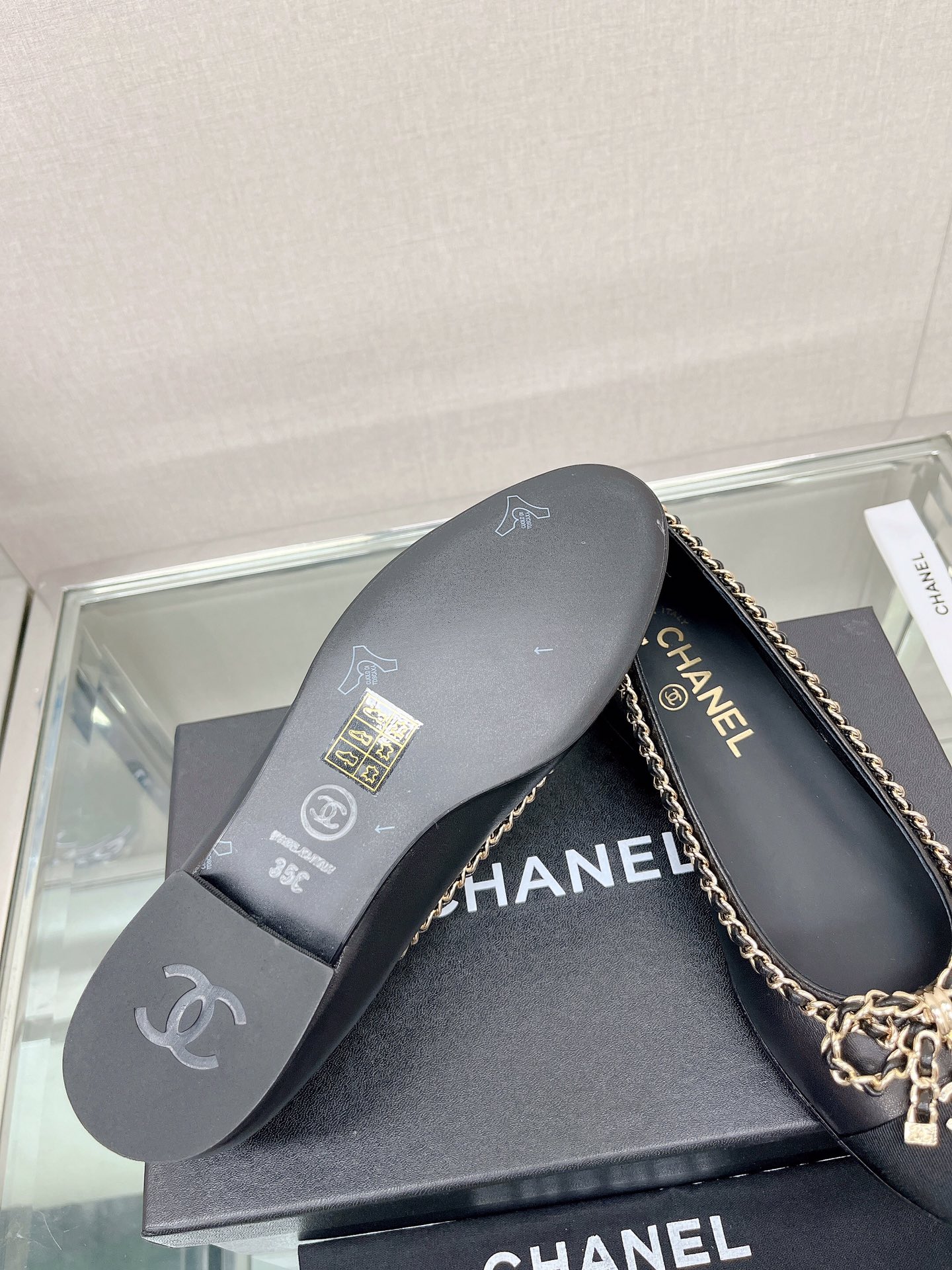 CHANEL 23Ss chain bow flat single shoes imported lambskin sheepskin lining