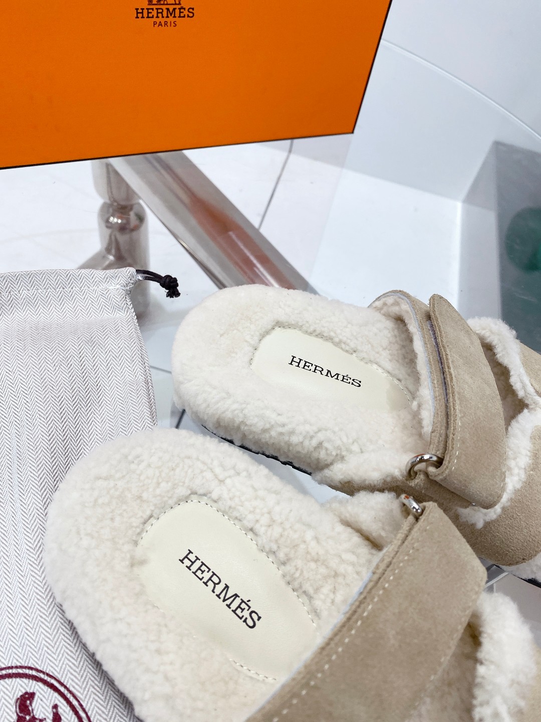 Hermes teddy fur uncle shoes