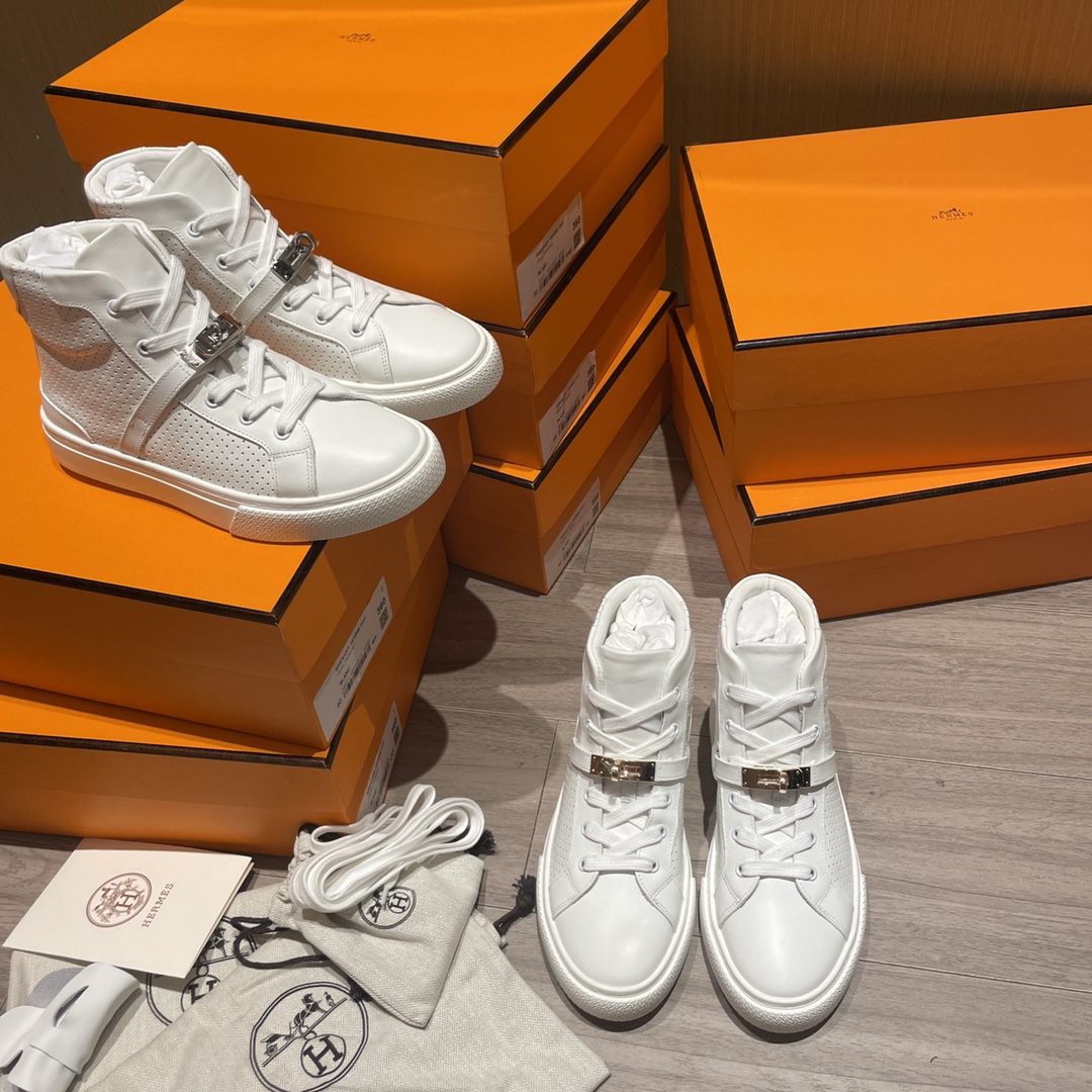 Hermes latest Kelly buckle small white shoes sneakers