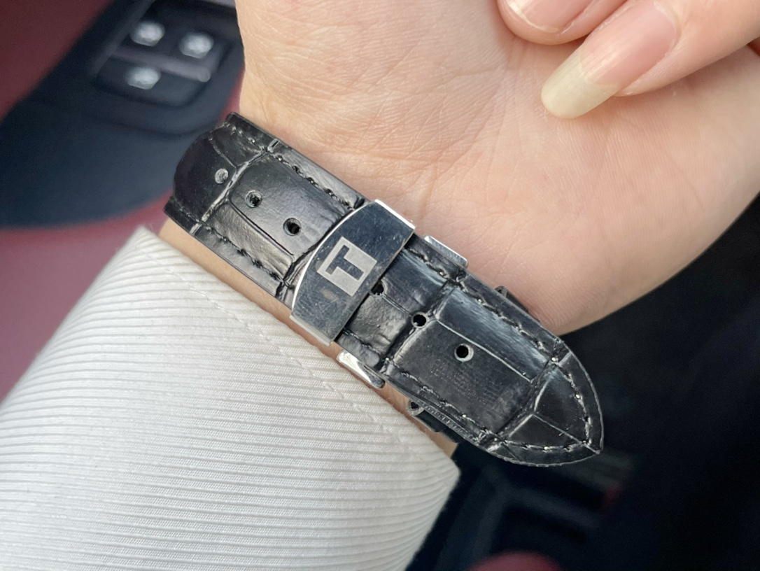 Tissot sapphire glass mirror 316 steel original double button butterfly buckle/genuine leather belt