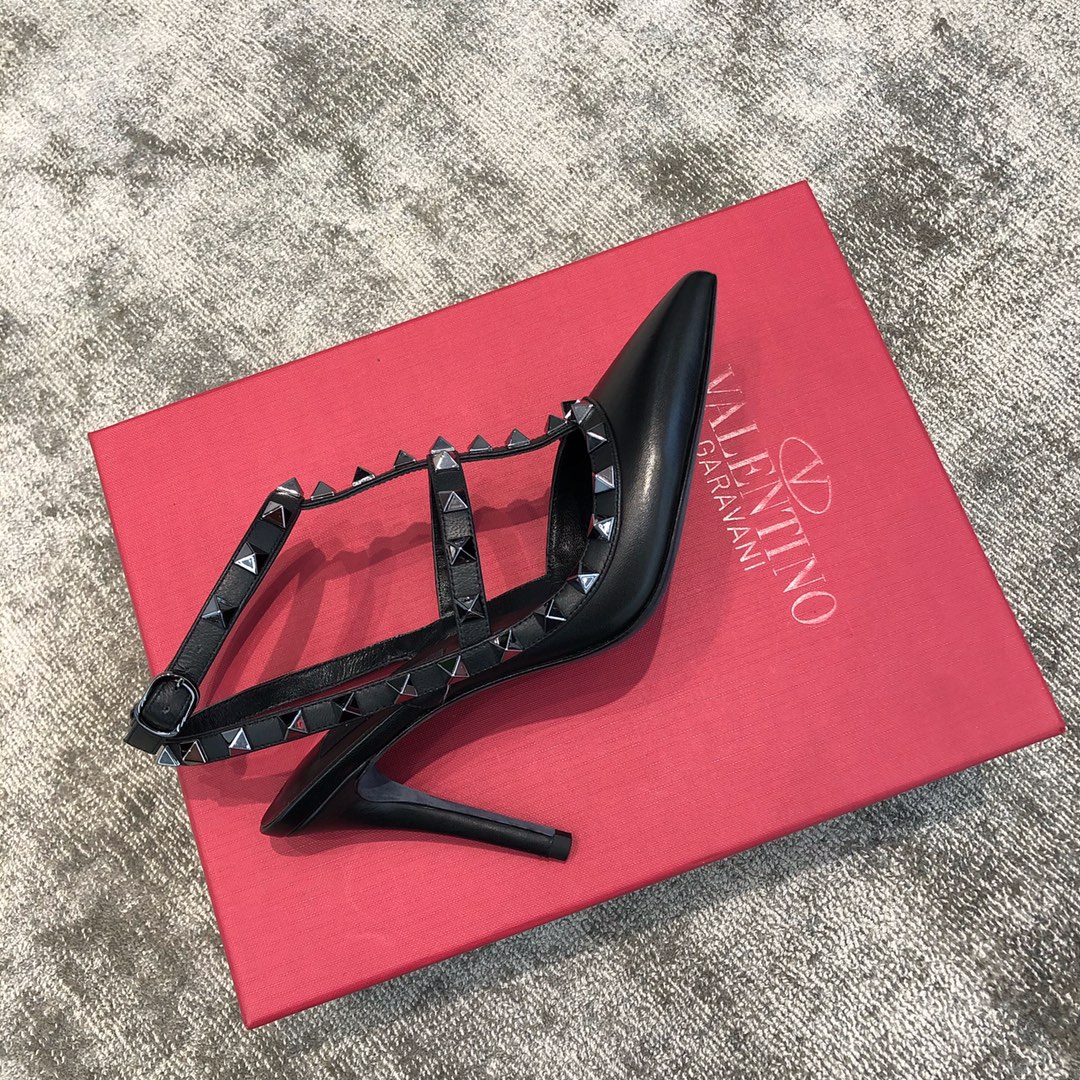 Valentino VT Collection Two Strap Mid Heel 10cm Black