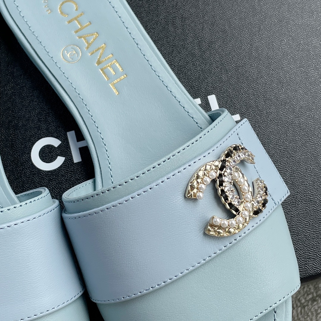 CHANEL Chanel slippers pearl leather strips and small diamond combination imported A grade sheepskin