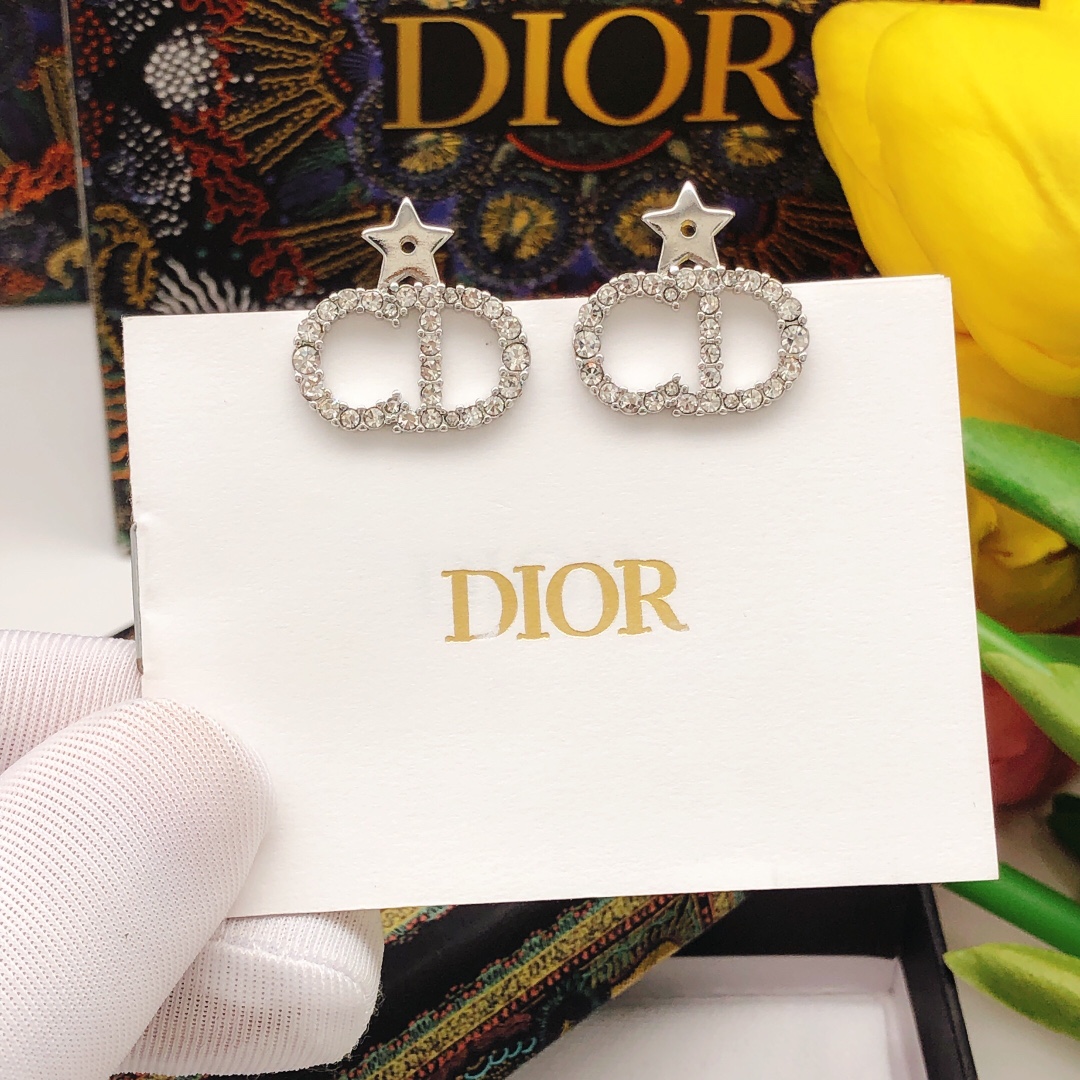 Dior Star CD Stud Earrings Silver