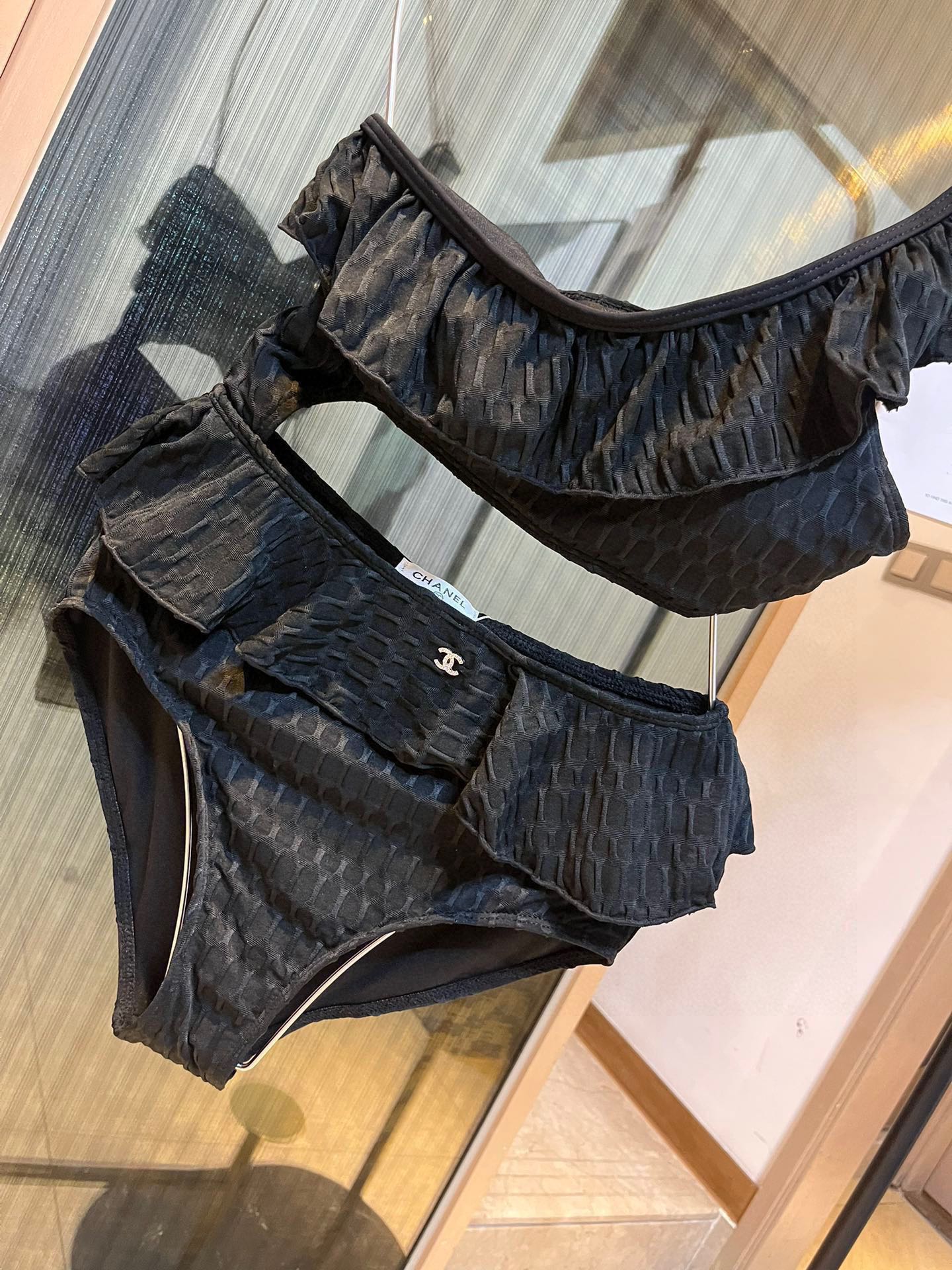 Chanel Ruffle Irregular One Piece Swimsuit Bikini