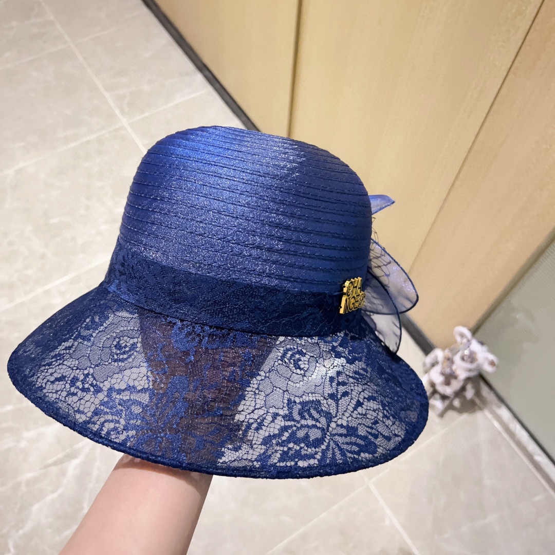 Chanel organza lace bowl hat straw hat