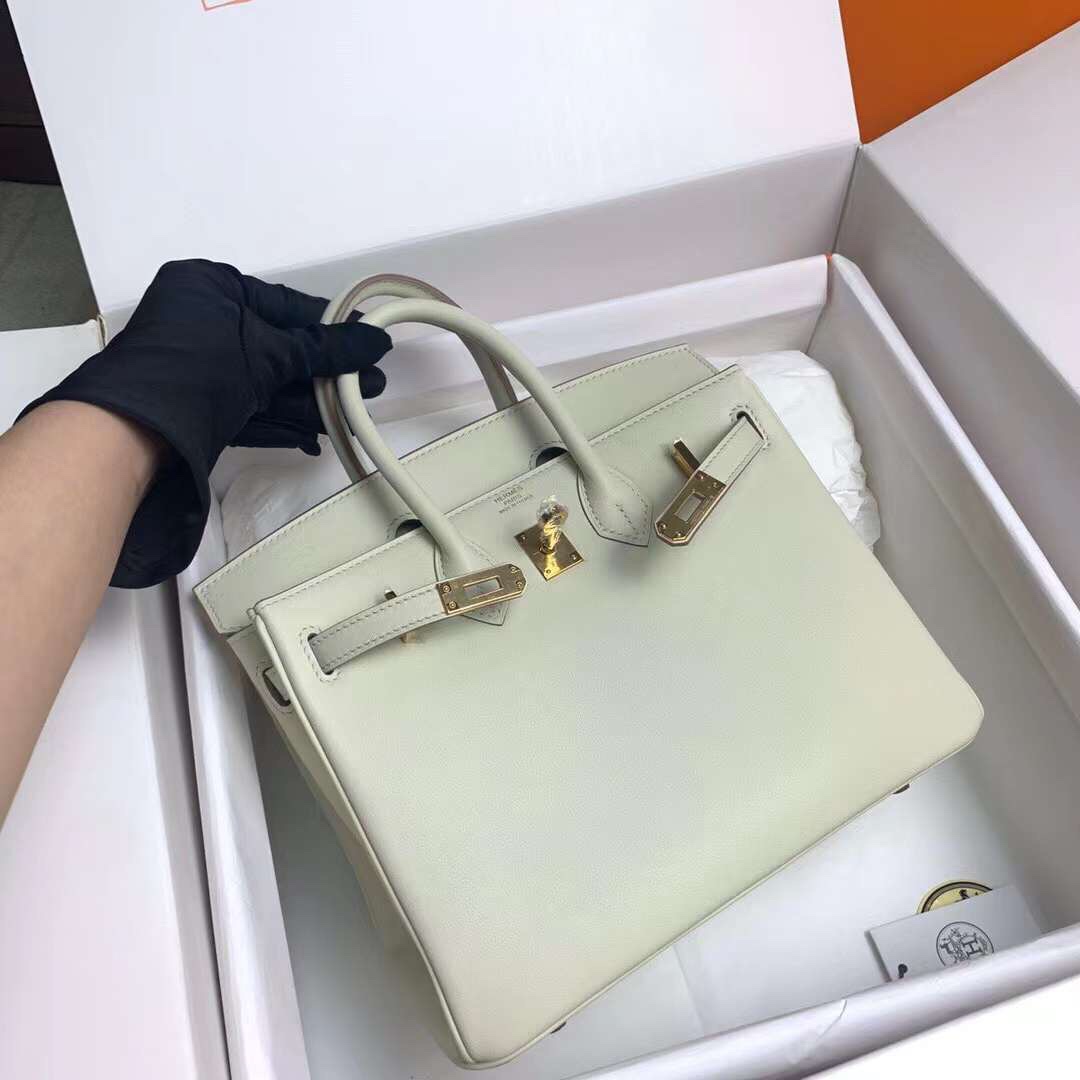 Birkin 25cm ck10 milkshake white gold buckle silver buckle original swift calfskin top craftsmanship beeswax thread handmade