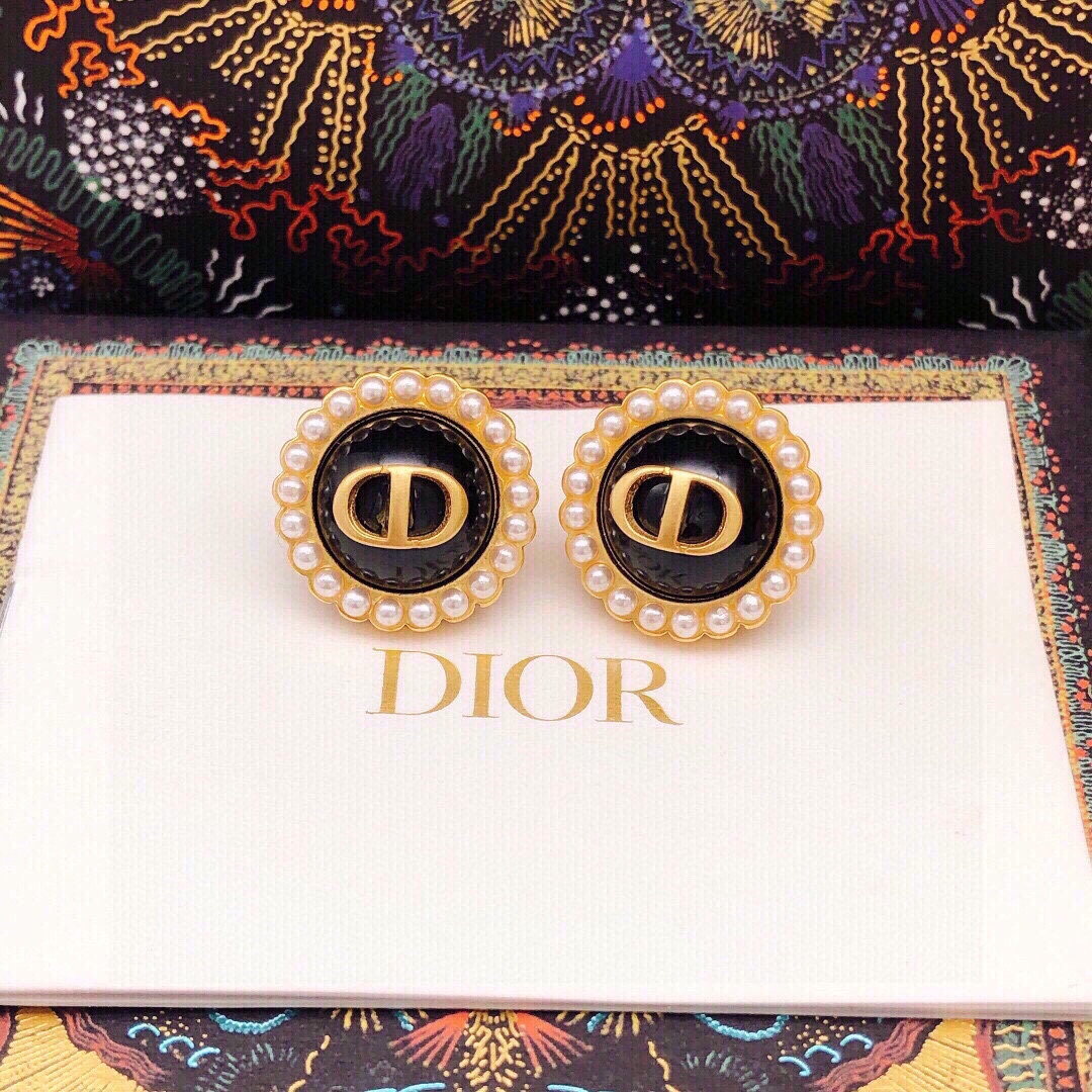 Dior Round CD Purple Bead Earrings