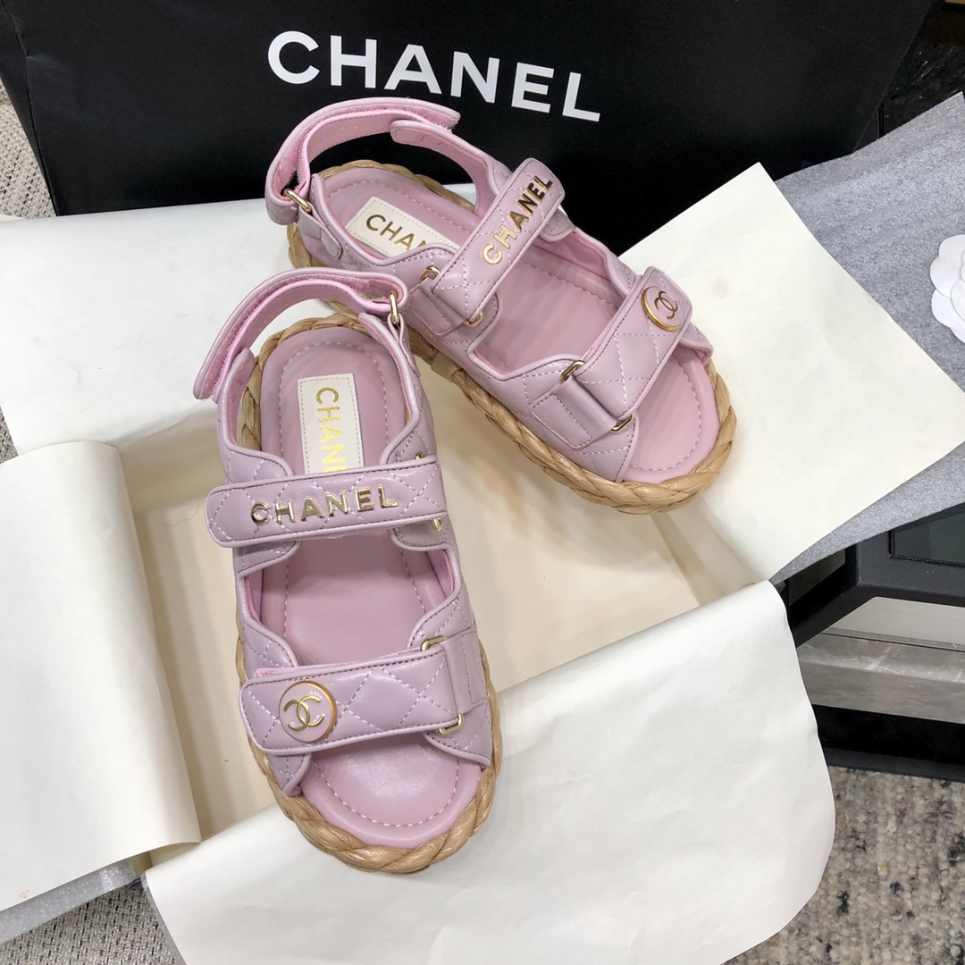 CHANEL 2023 spring and summer latest woven velcro sandals Japan imported woven materials