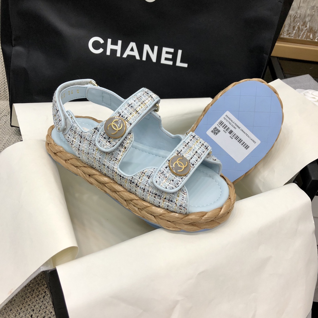 CHANEL 2023 spring and summer latest woven velcro sandals Japan imported woven materials