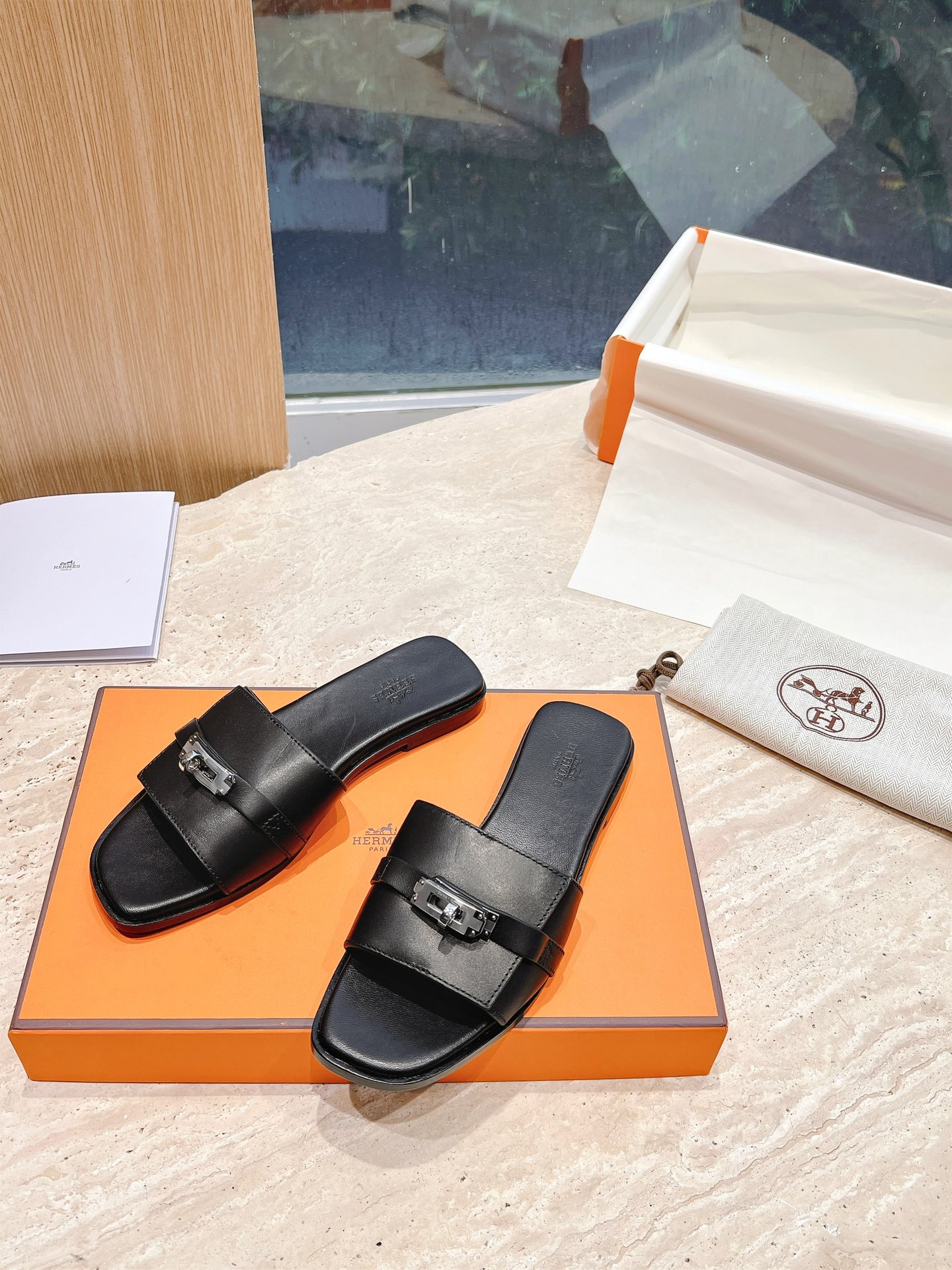 Hermes pure steel kelly lock slippers