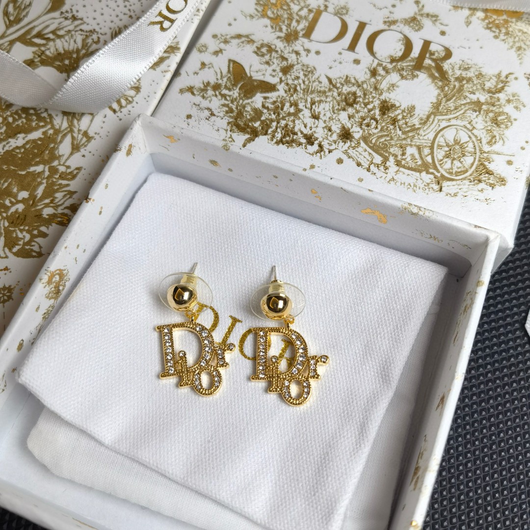 Dior fashion crystal diamond tassel full diamond logo letter stud earrings