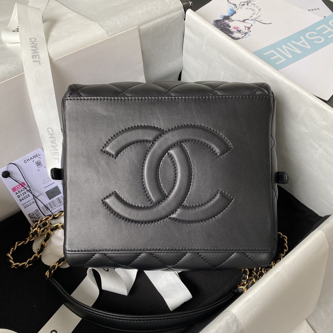 Chanel 23A Premium Handmade Sheepskin Portable Lunch Box Bag AS4201, Top Quality Size: 17 * 21 * 5.