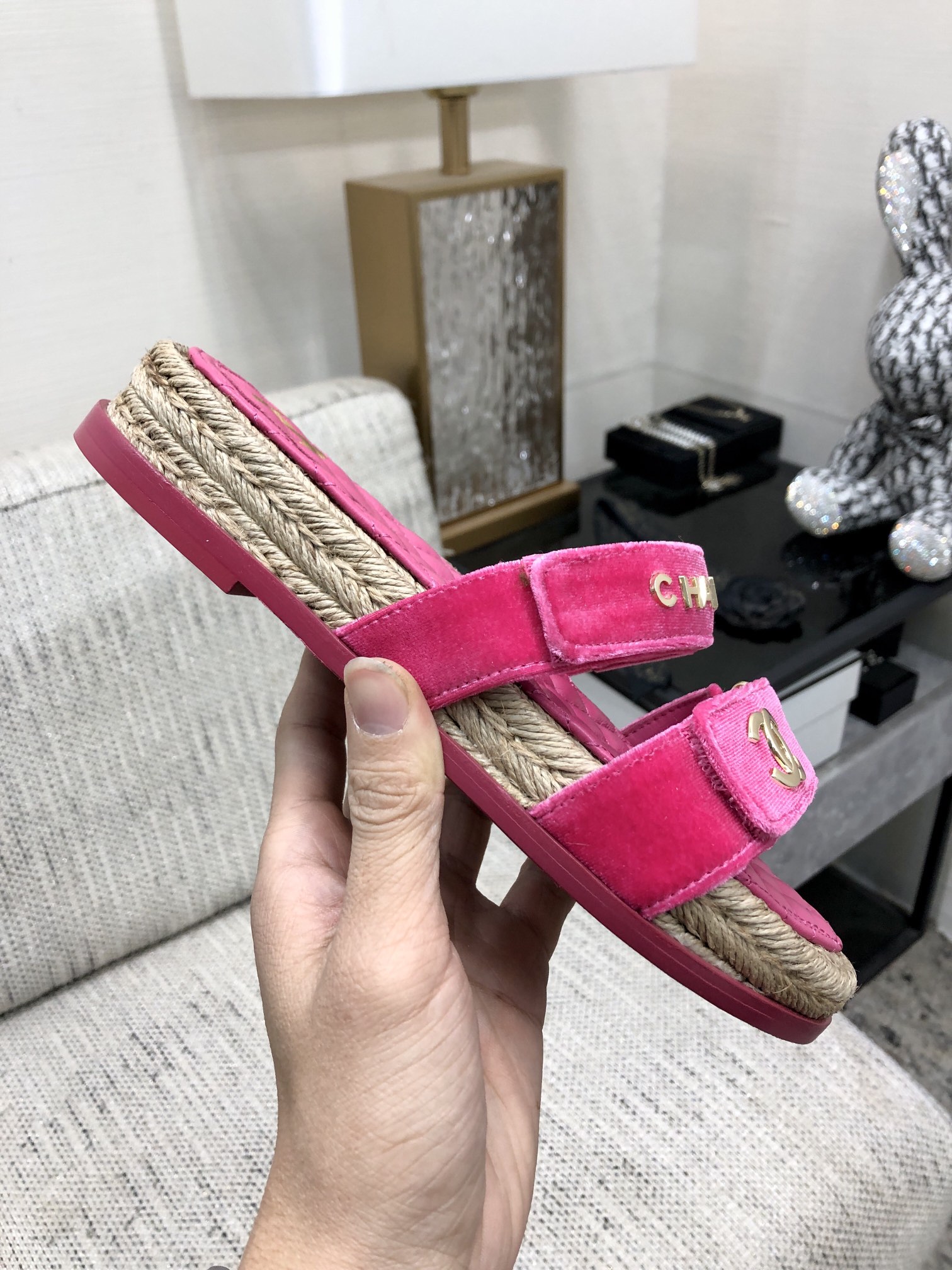 CHANEL 2023 spring and summer latest woven velcro slippers Italy imported multi-layer leather outsole