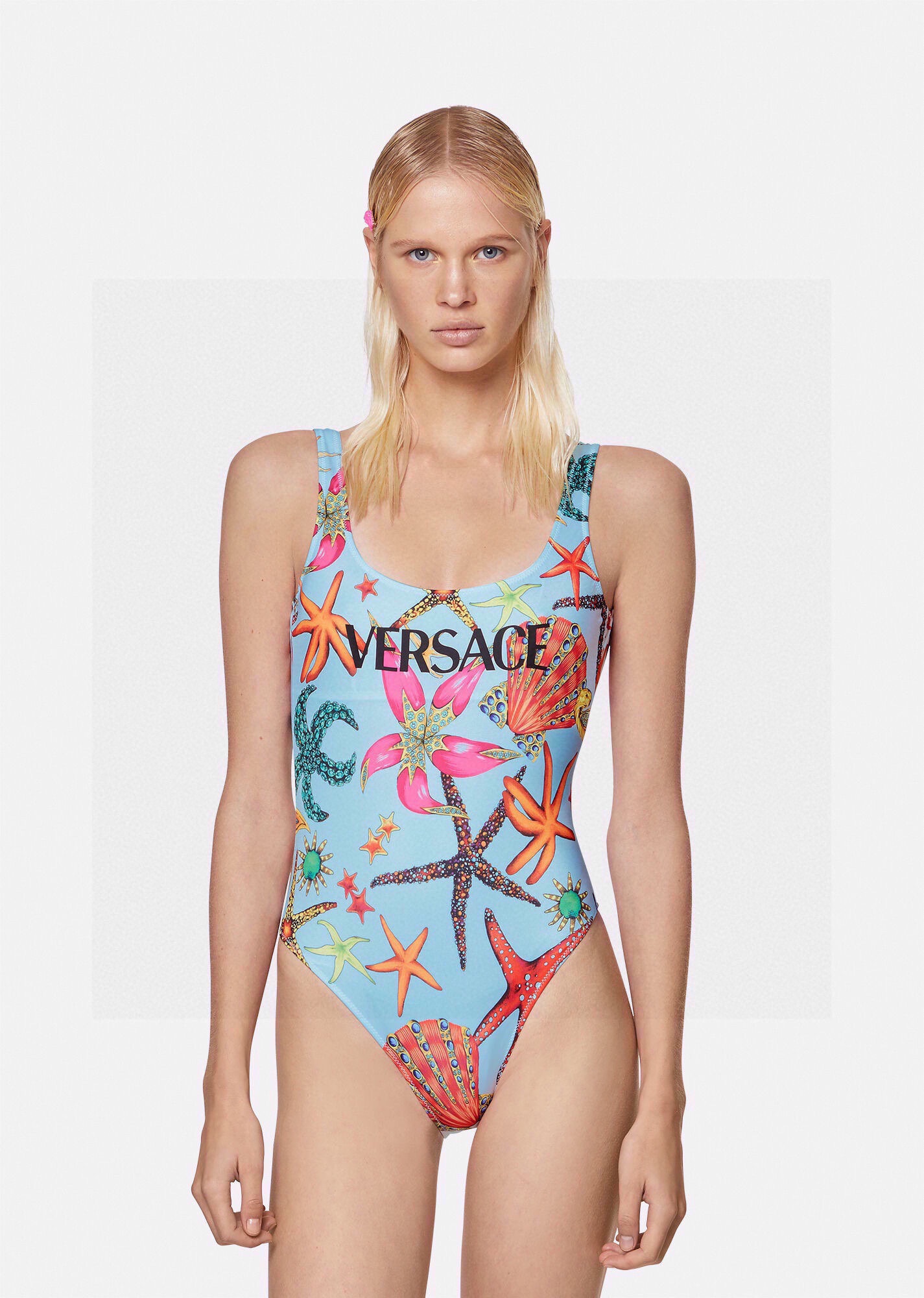 versace new starfish shell print backless u-neck one piece swimming costume
