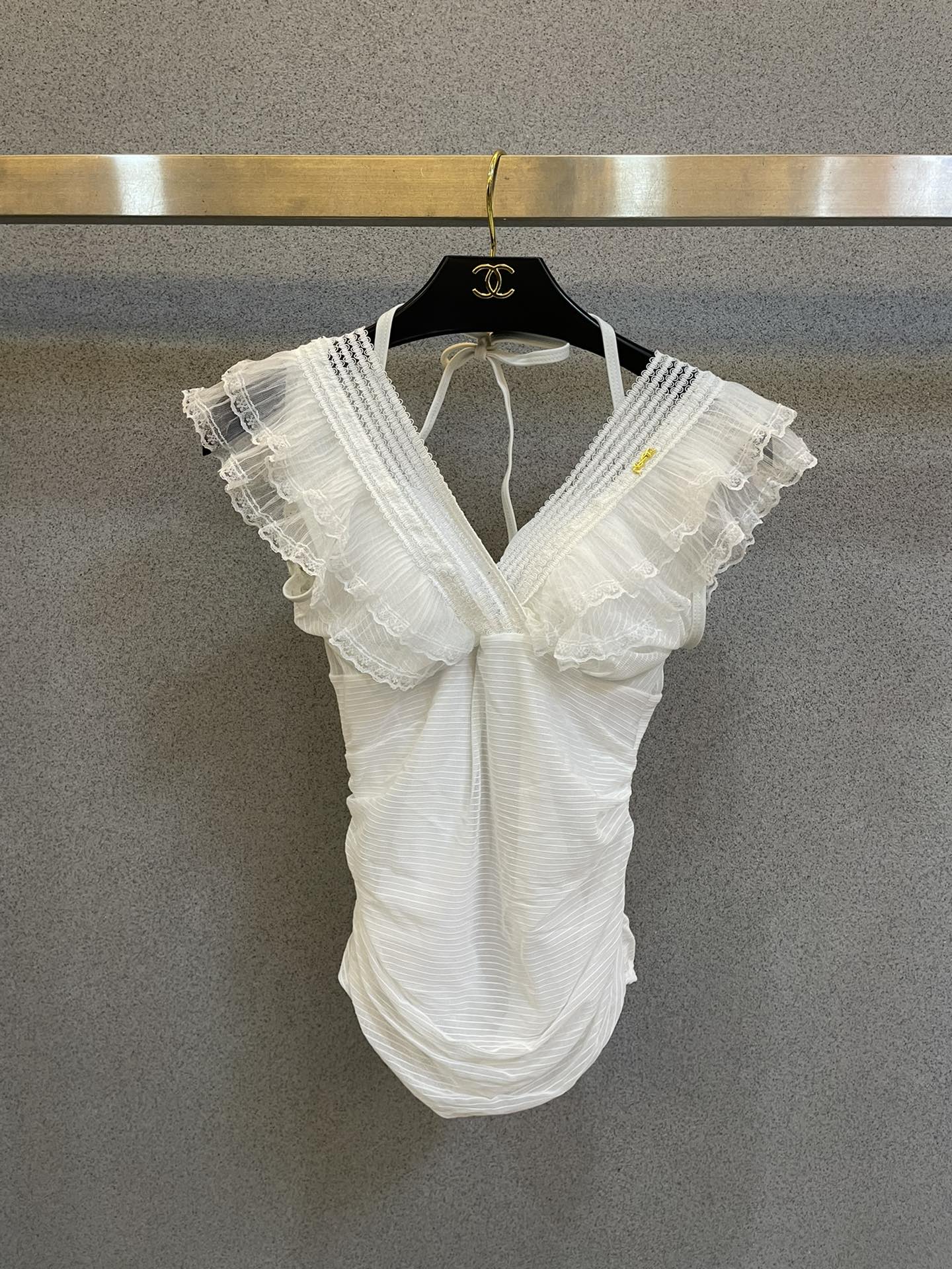 Saint Laurent Pure Black with Wave Lace One-piece Swimsuit