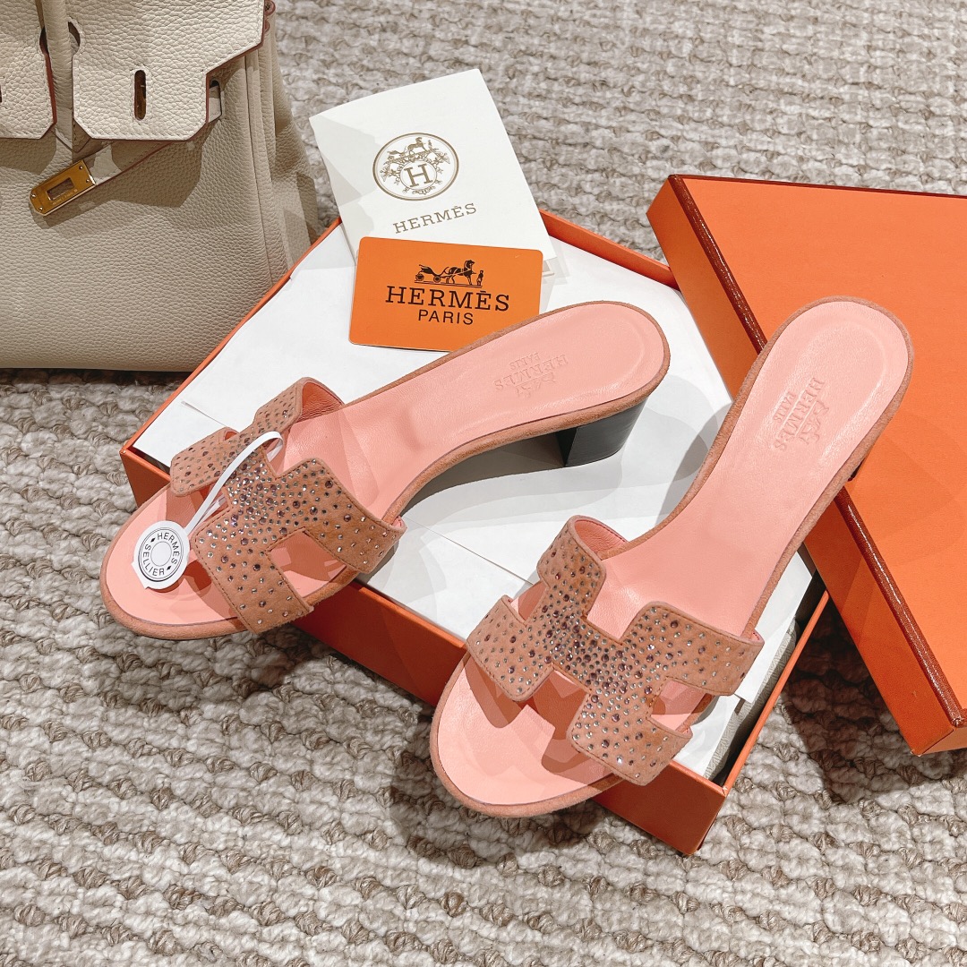 Hermes Oasis diamond face slippers series