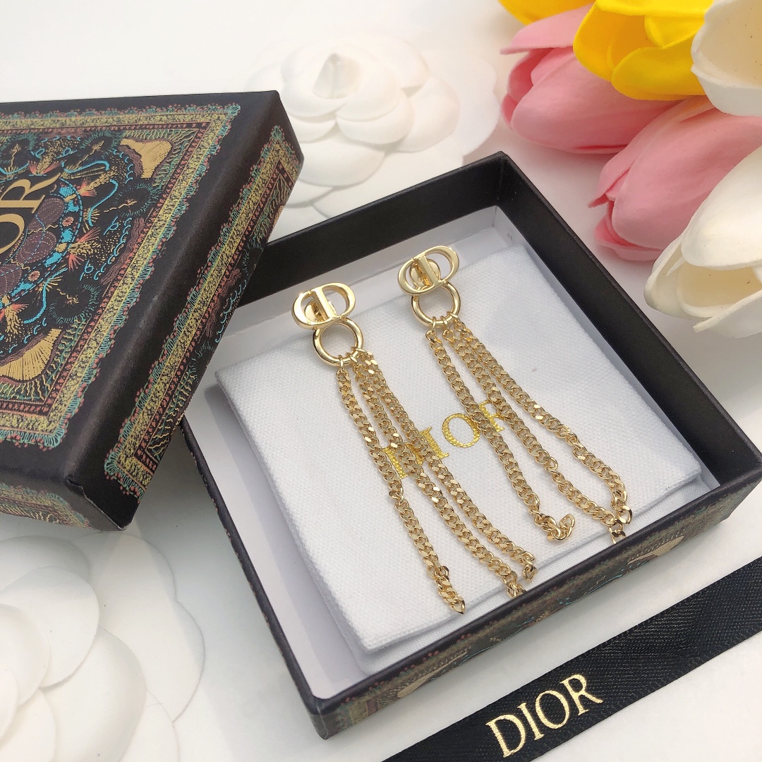 Dior CD letter chain tassel earrings