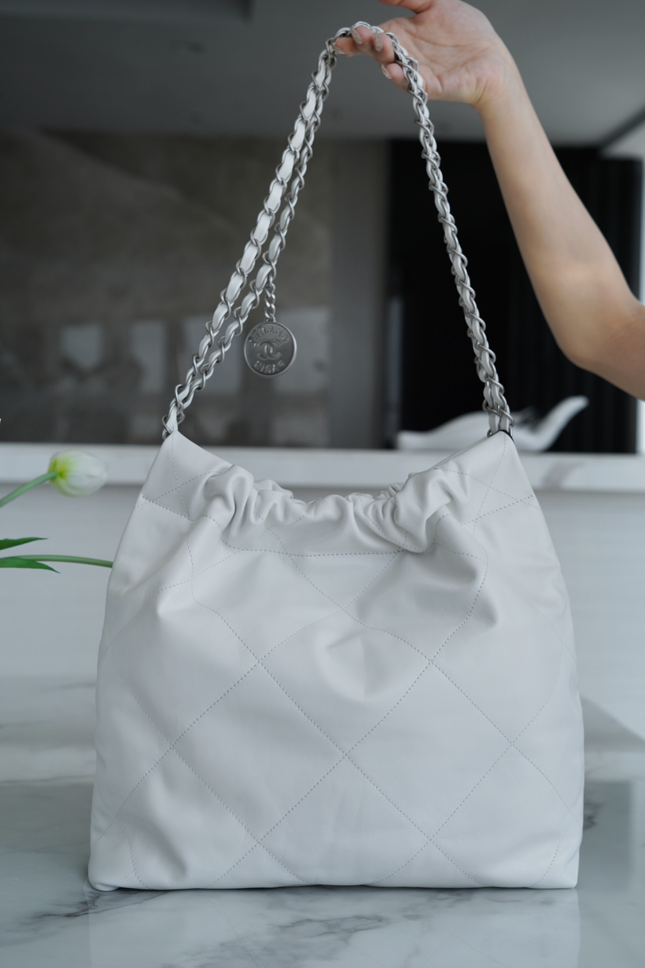𝗖𝗛𝗔𝗘𝗡𝗟✦ 𝟐𝟐𝗣Spring/Summer New 𝟐𝟐Handbag Genuine Tail Leather Silver Small