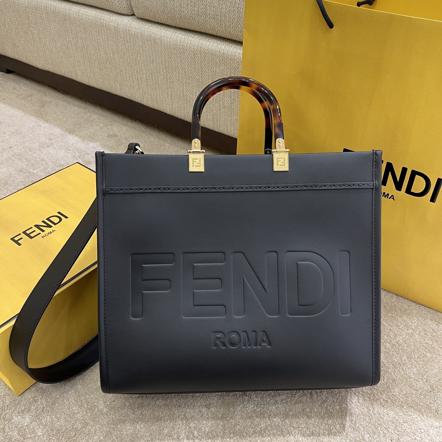 FENDI small black new size shine tote tote bag 