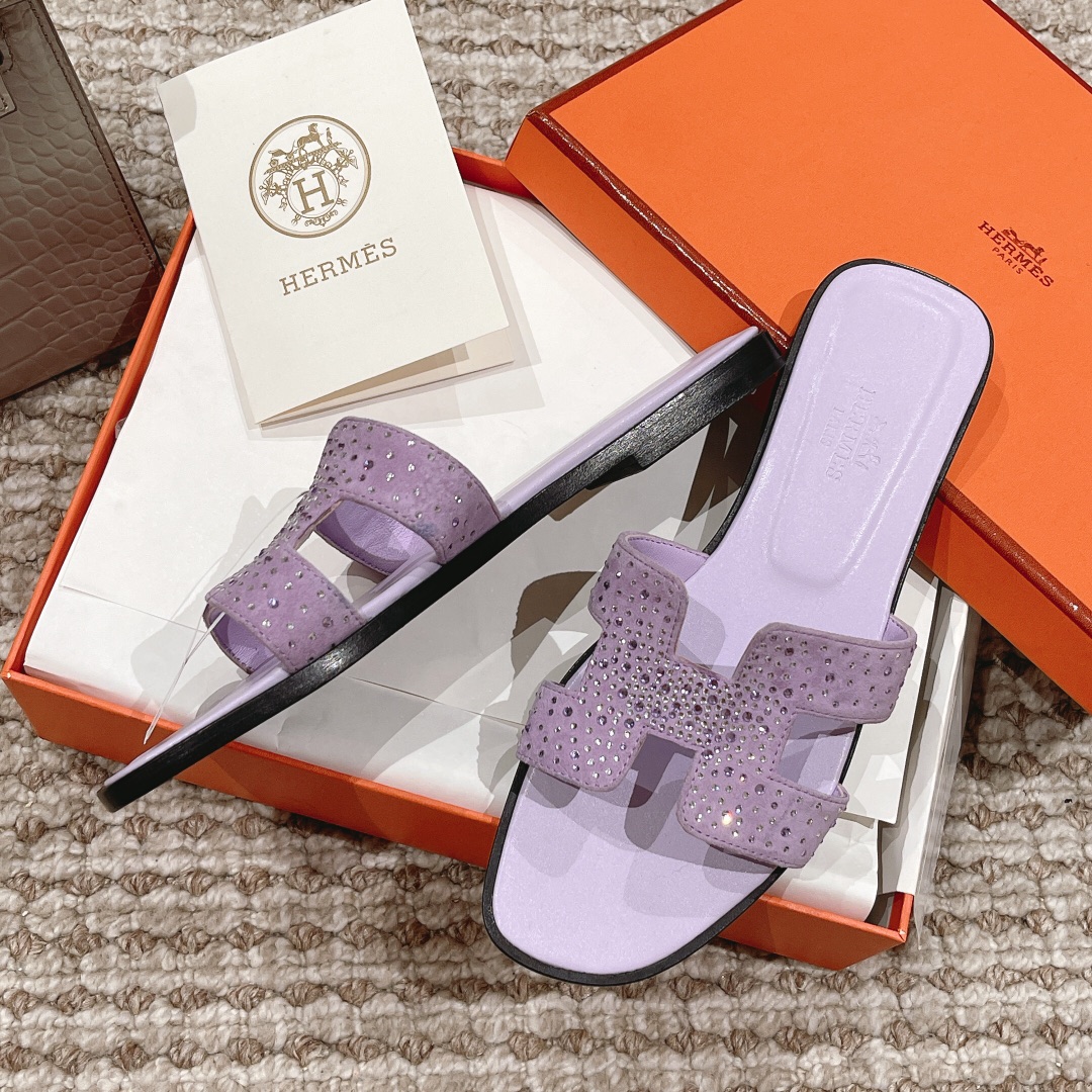 Hermes Oasis diamond face slippers series