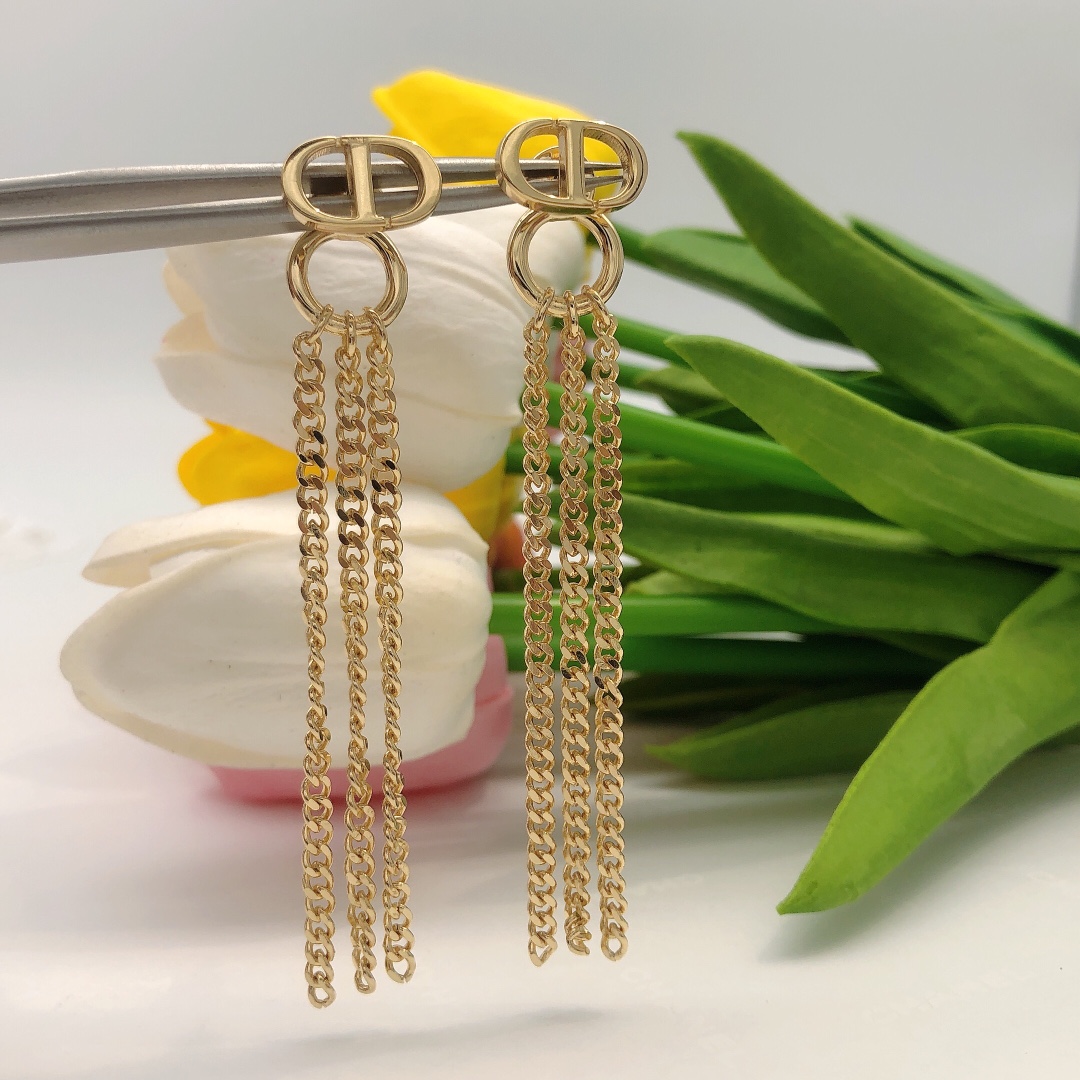 Dior CD letter chain tassel earrings