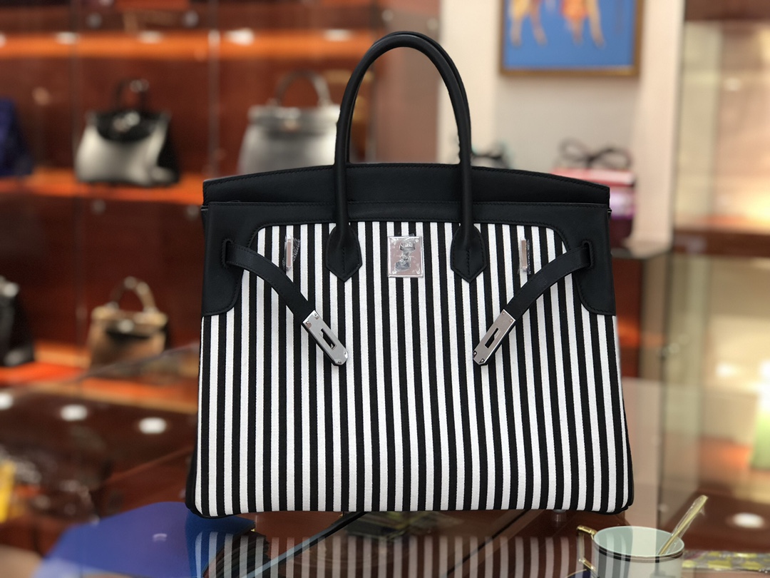 Birkin Riga 30cm swift leather spell imported canvas top handmade! Counter quality!